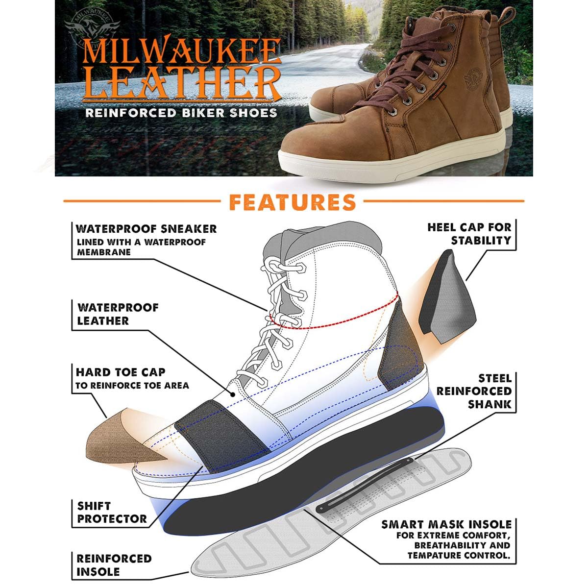 Milwaukee Leather Men's Motorcycle Shoes - Reinforced Street Biker Boots for Casual Riding (Leather, Suede & Canvas) Size 13 - Perfect for Urban Commuting & Weekend Cruises