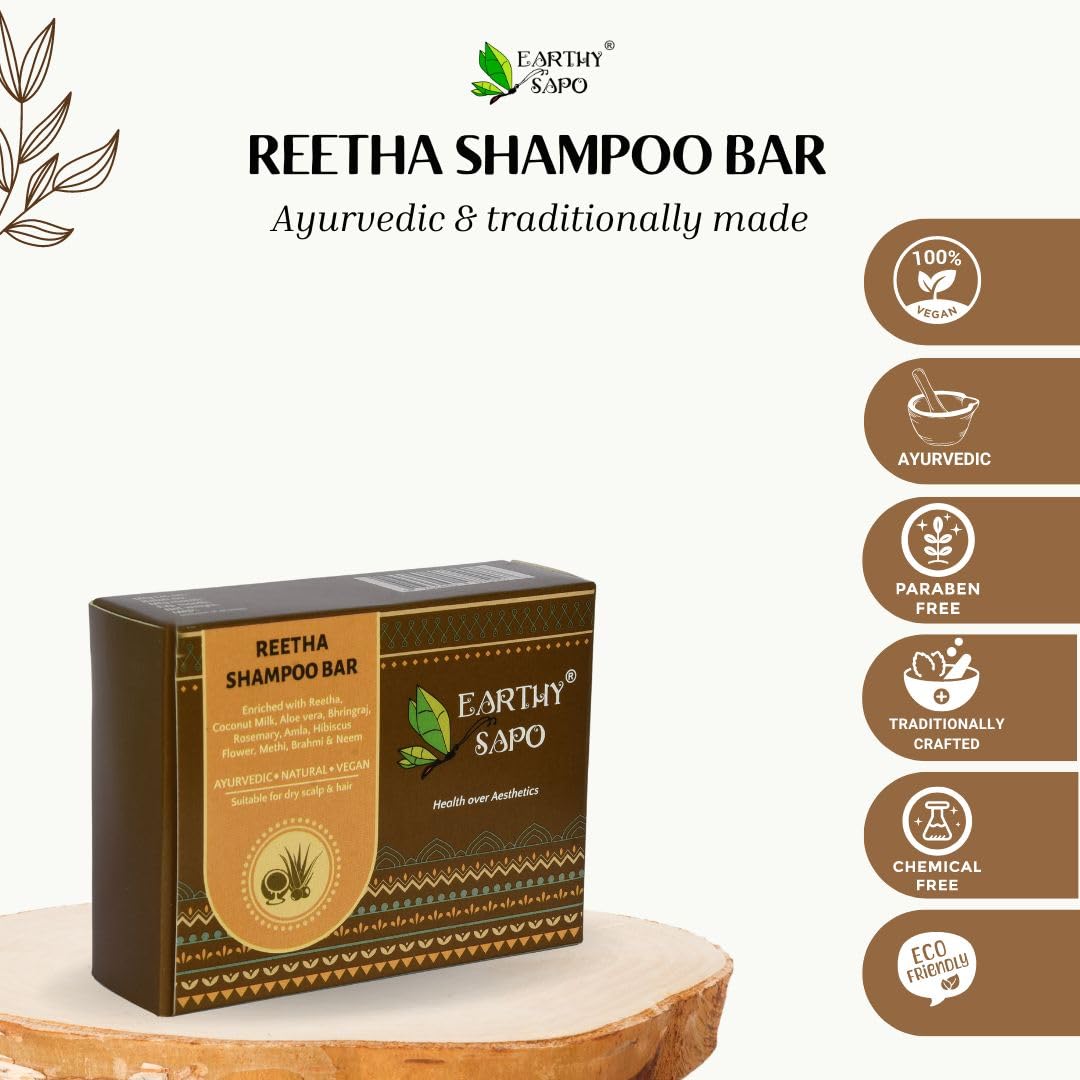 Organic Reetha Shampoo Bar for Dry Hair - 100g Ayurvedic Hair Care with Coconut Milk | Vegan, Chemical-Free, Eco-Friendly Handmade Shampoo | Perfect for Travel, Camping & Zero-Waste Lifestyle