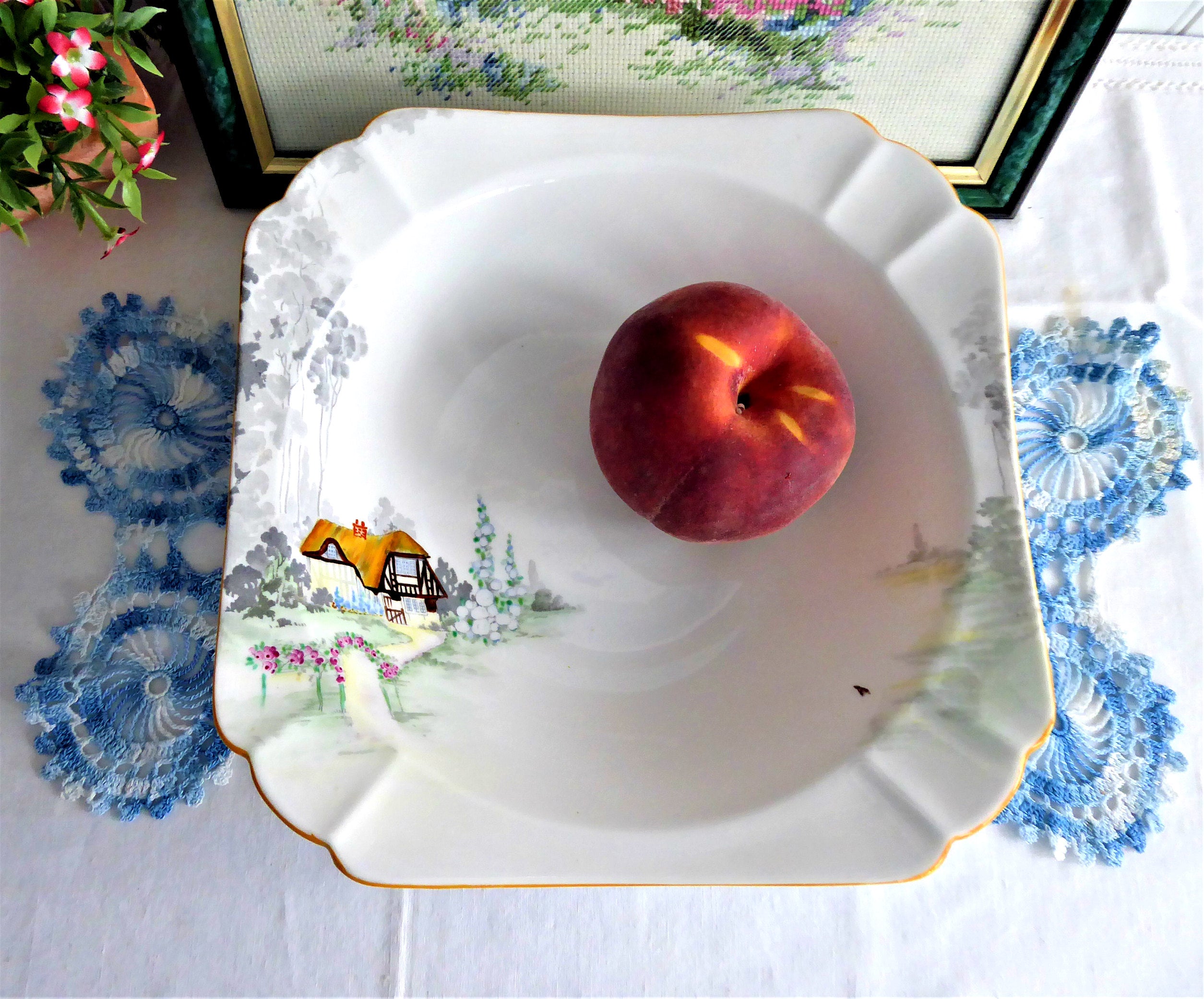 Vintage Shelley Cottage 2 Queen Anne Large 9-Inch Square Serving Bowl - Art Deco Style for Dining, Entertaining & Home Decor