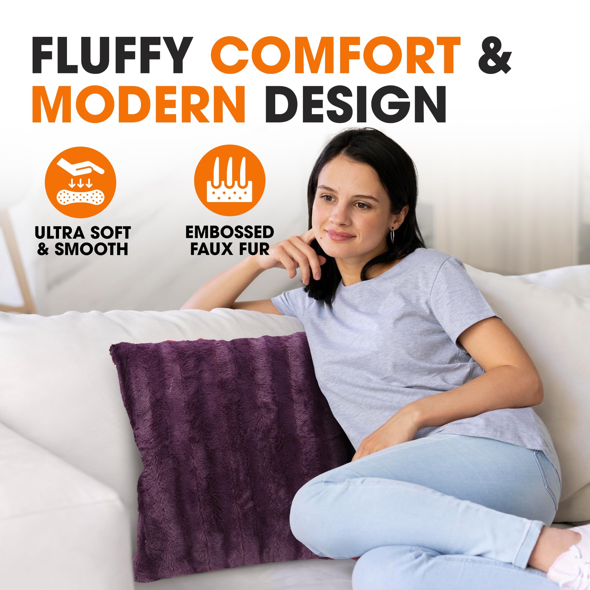 Soft Fluffy Faux Fur Throw Pillow Cover 20x20 Inches - Cozy Decorative Couch Pillow Case for Living Room, Bedroom & Sofa - Purple Accent Pillow Cover (Pack of 1) - Perfect for Home Decor, Gift Giving and Cozy Winter Nights