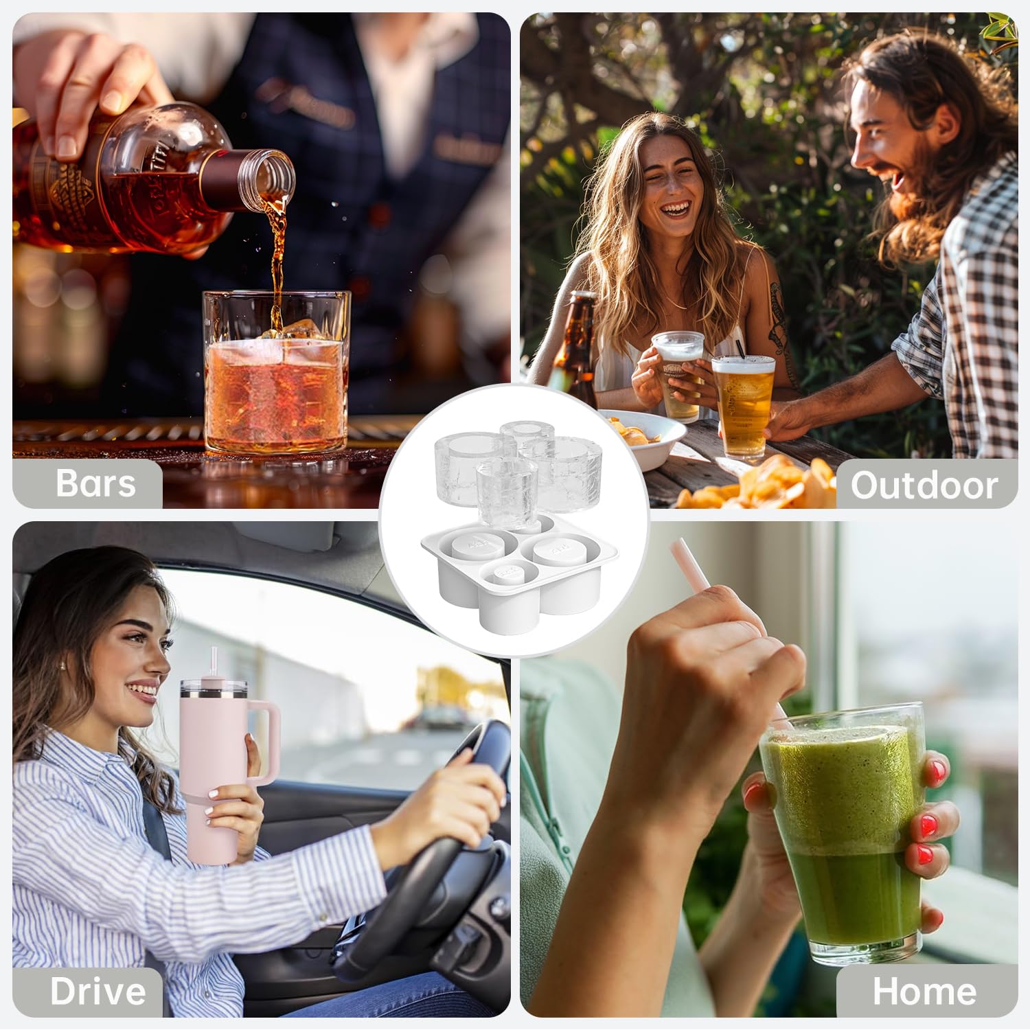 Stanley Cup Ice Mold - 4 Pack Silicone Hollow Cylinder Ice Cube Trays with Lid & Bin for 20oz 30oz 40oz Tumblers | Perfect for Freezer, Cocktails, Iced Coffee, Whiskey & Cold Drinks (White) - Party Essentials & Home Bar Accessories