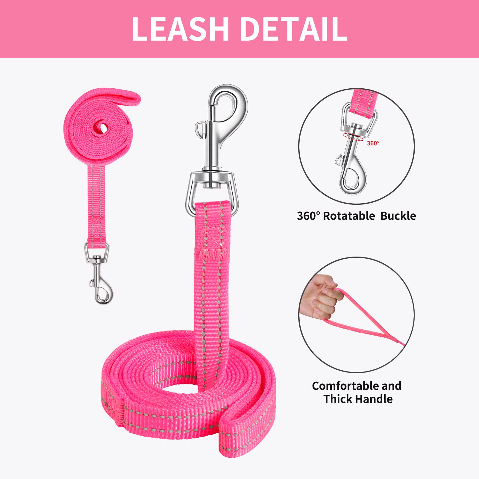 AMTOR No Escape Small Dog Harness with Leash Set - Easy Walk Step-in Reflective Puppy Vest for Training & Walking - XS/S/M/L Sizes (Fuchsia, Medium) | Perfect for Outdoor Adventures & Nighttime Safety