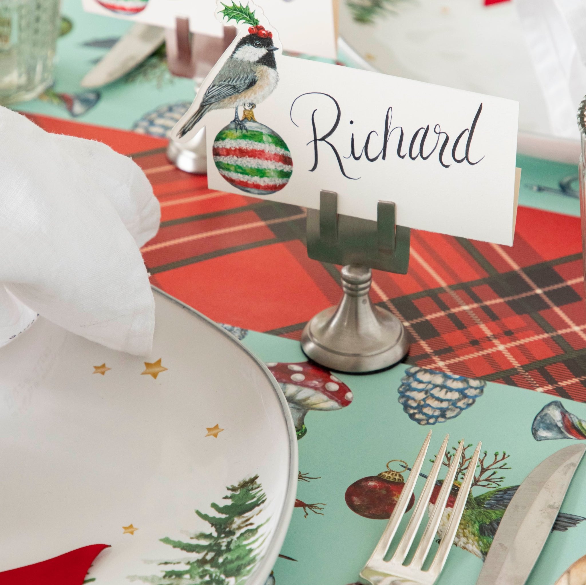 Baubles and Birds Decorative Placemats Set of 4 - Elegant Table Mats for Dining, Kitchen, and Home Decor - Perfect for Holiday Dinners, Parties, and Everyday Use
