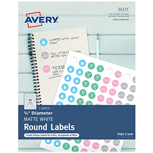 Avery White Print-to-The-Edge Easy Peel Round Labels - 1.5