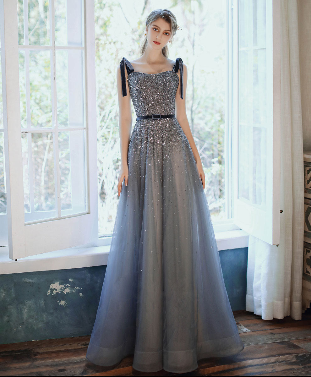Elegant Blue Sweetheart Tulle Sequin Long Prom Dress for Formal Events - Perfect for Homecoming, Ball Gowns & Evening Parties