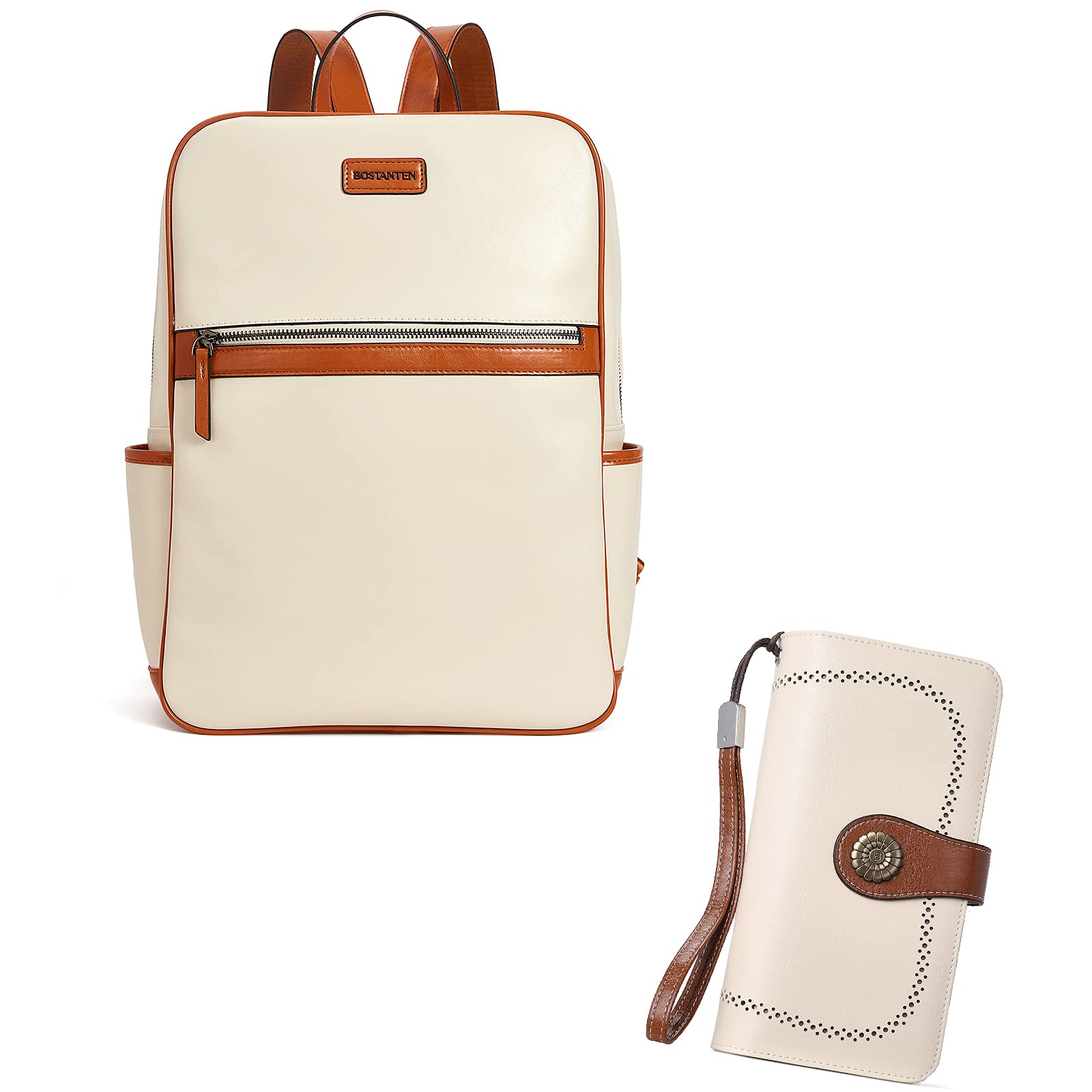 BOSTANTEN Genuine Leather Women's Backpack Purse - 15.6 Inch Laptop Backpack for Work, Travel & Daily Use | RFID Blocking Card Holder | Large Capacity Computer Bag for Women (Perfect for Office, Commuting & Weekend Getaways)