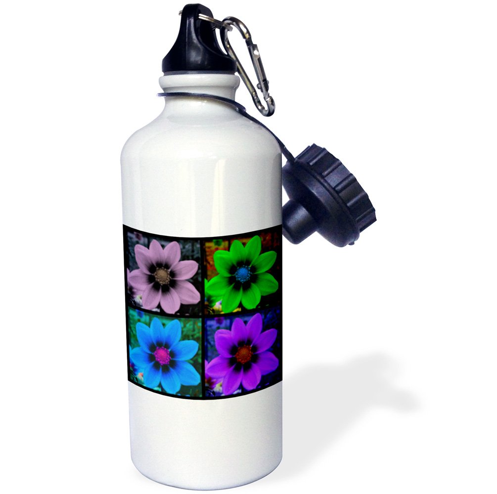 3D Rose Cosmos Flower Collage Sports Water Bottle - 21oz Insulated Stainless Steel Gym Bottle for Running, Hiking & Workouts - BPA Free White Water Bottle with Leakproof Lid