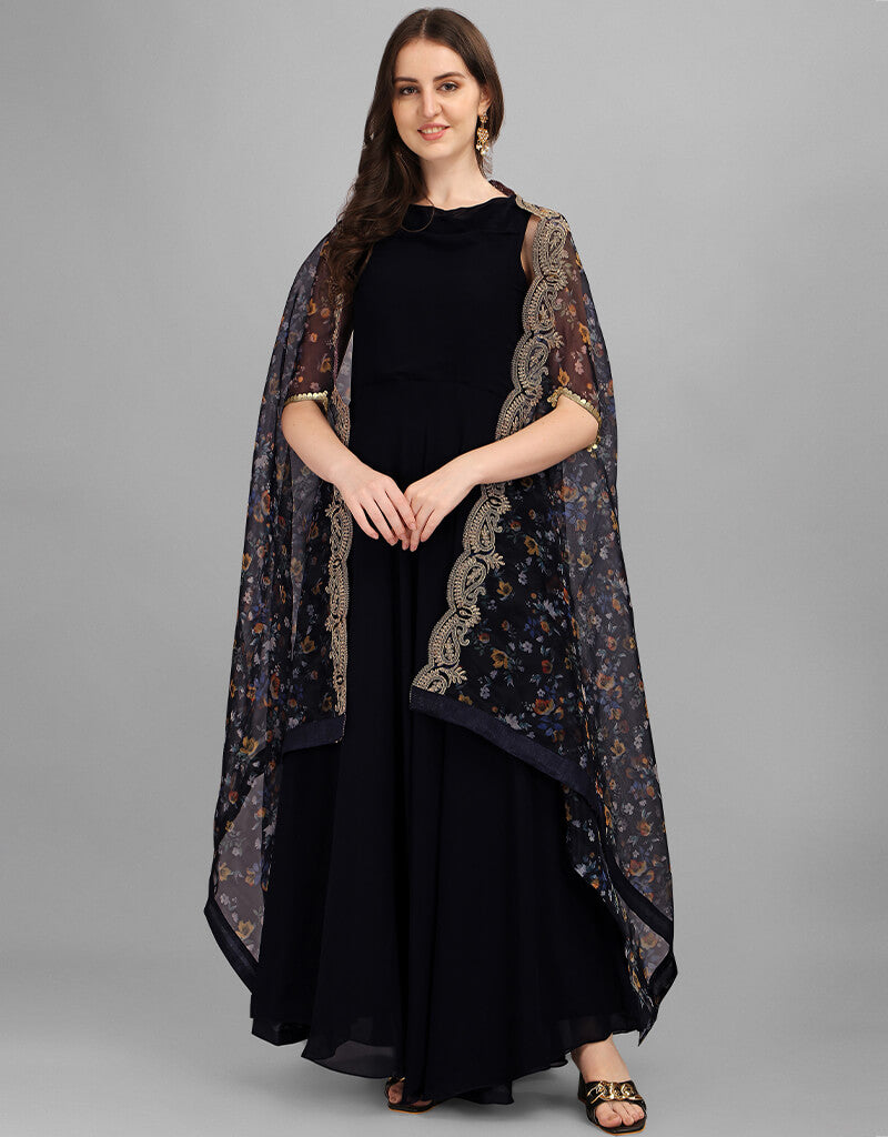 Elegant Black Georgette Gown for Women - Designer Party Dress for Evening Events, Weddings & Special Occasions