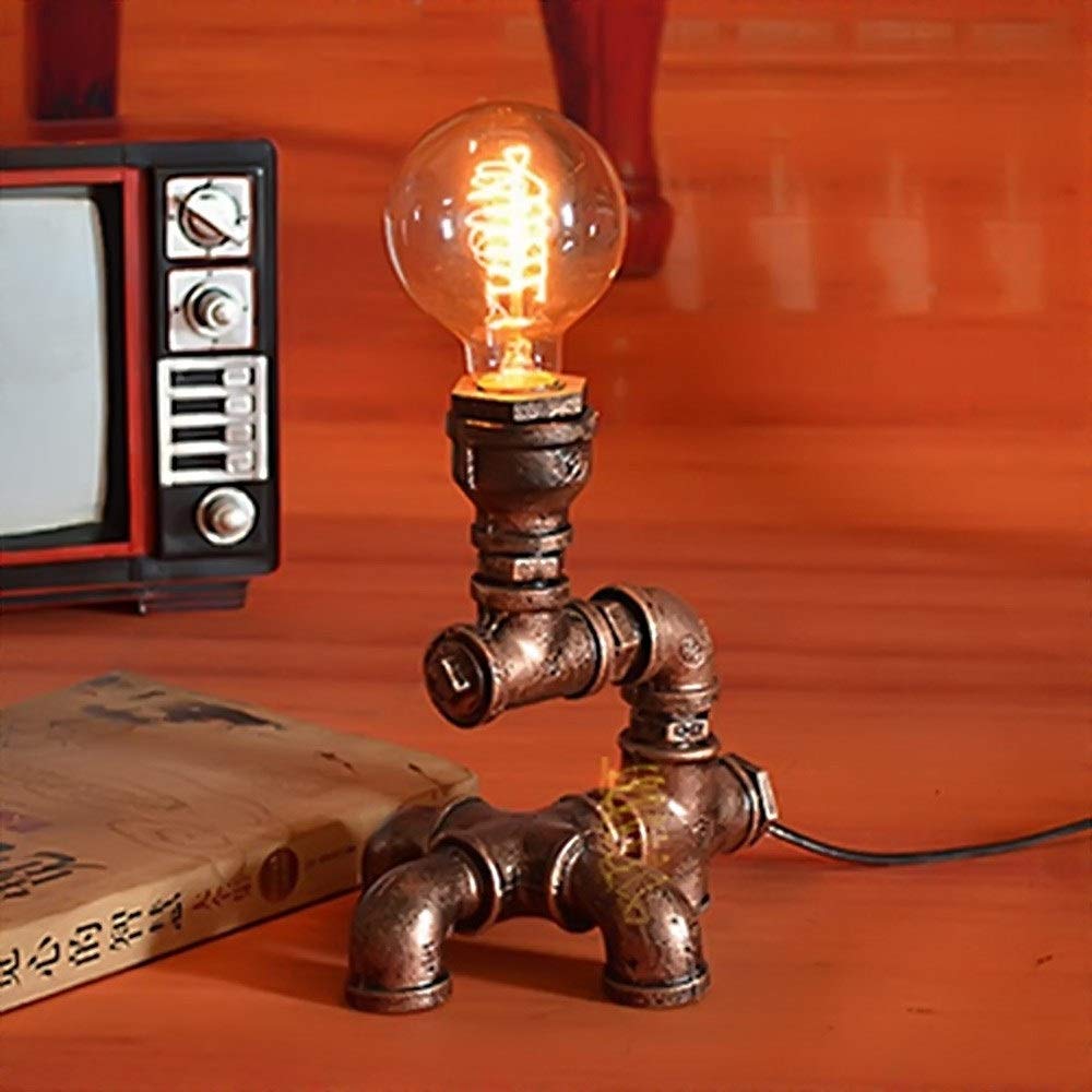 Vintage Steampunk Water Pipe Table Lamp - Industrial Retro Wrought Iron Desk Light for Reading, Bedroom & Bedside Decor | Unique Home Office Lighting for Gothic & Industrial Style Rooms