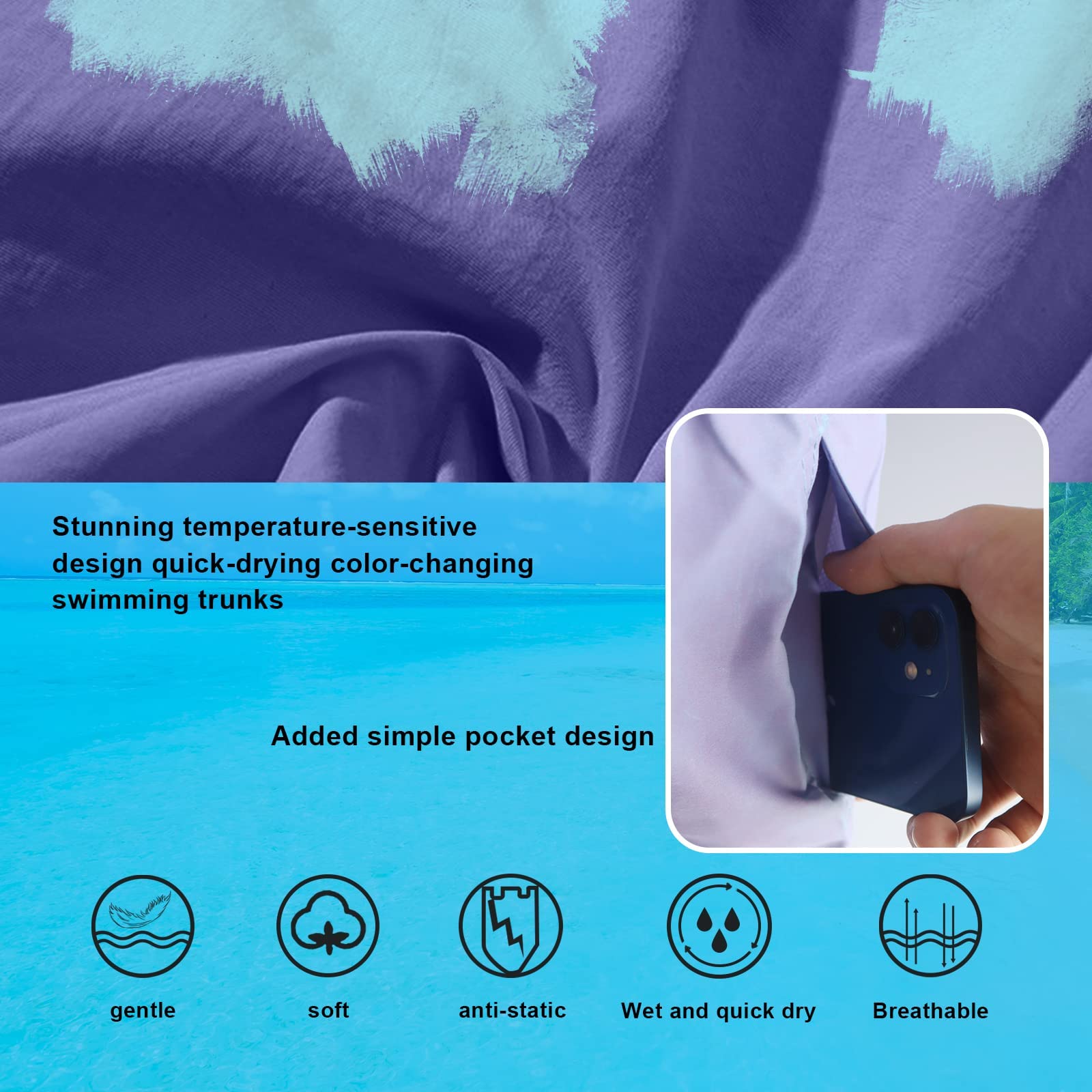 Men's & Boys' Color Changing Swim Trunks - Quick Dry Beach Shorts for Swimming, Pool Party & Summer Vacation | Fun Color Shift Technology