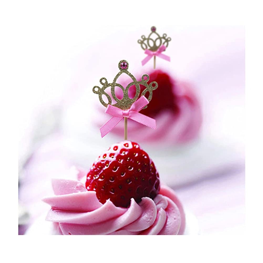 30PCS Gold Glitter Crown Cupcake Toppers - Princess Tiara Cake Decorations for Weddings, Birthdays & Baby Showers | Perfect for Party Decor, Dessert Displays & Special Celebrations
