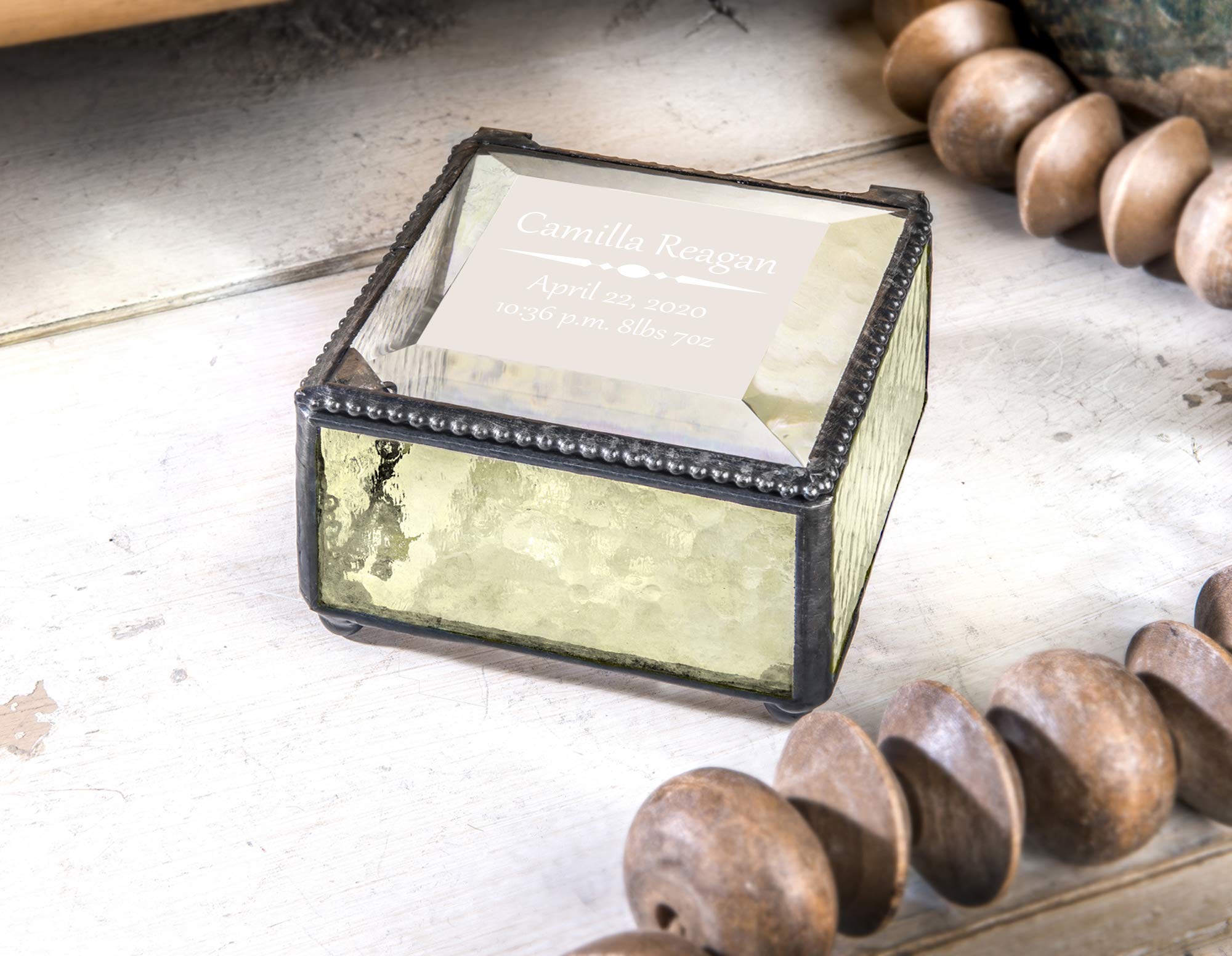 Personalized Baby Keepsake Box - Engraved Glass Jewelry Gift for Newborn Nursery Decor (Yellow)