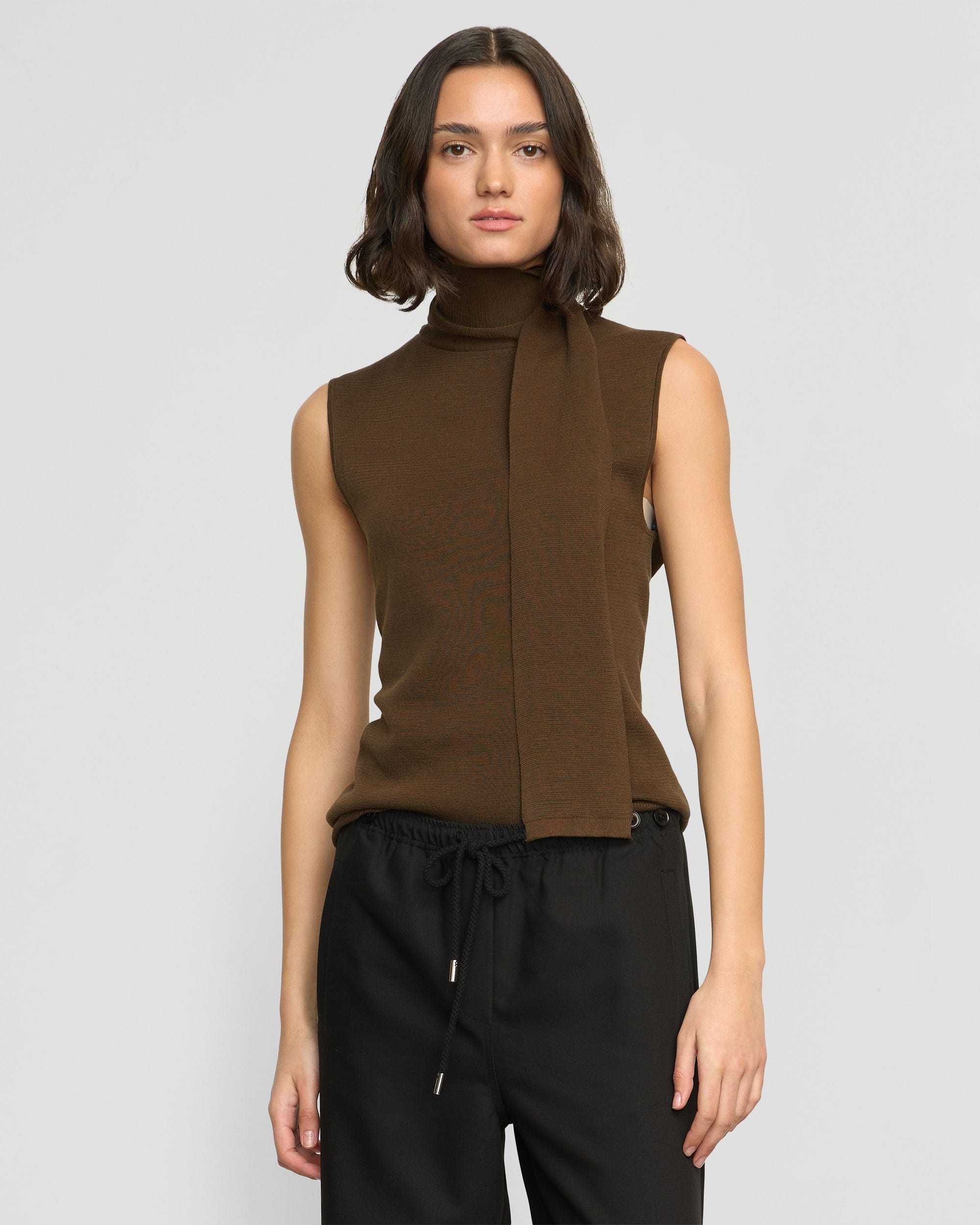 Women's Demi Scarf Neck Cotton Silk Knit Blouse - Elegant Casual & Office Wear Tops for Spring/Summer