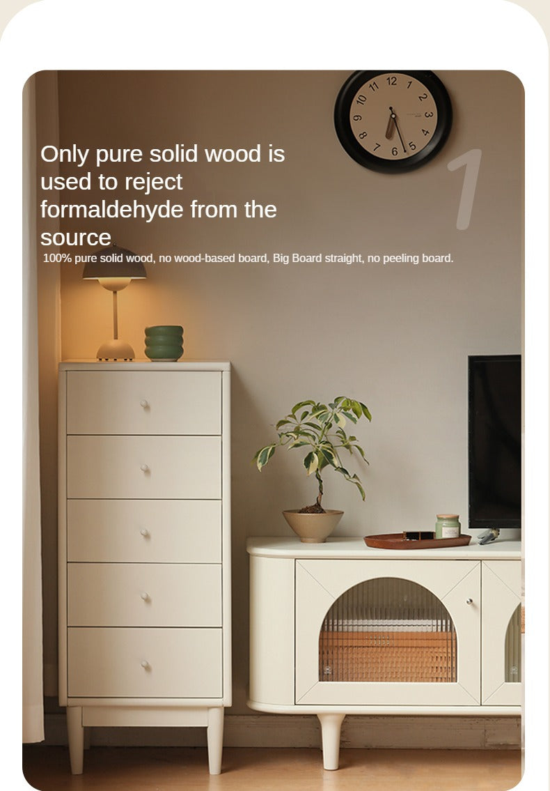 Solid Poplar Wood Chest of Drawers - Vintage Cream Storage Cabinet for Bedroom, Living Room & Office Organization