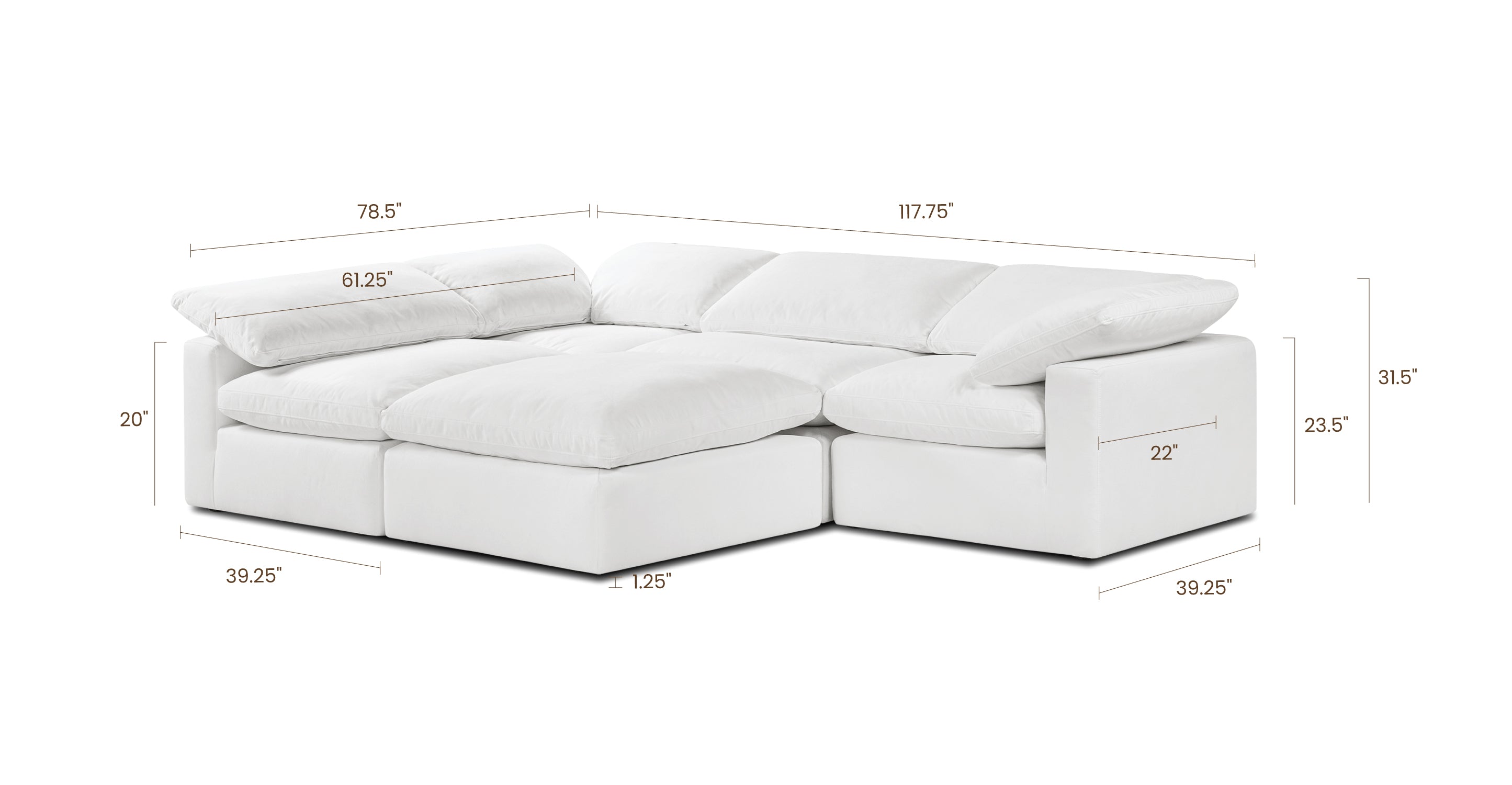 5-Seat Aspen Modular Sectional Sofa with Reversible Chaise - Modern L-Shaped Couch for Living Room, Family Room & Home Theater