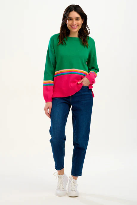 Moana Jumper Sweater - Green & Prism Color Block Pullover for Women | Cozy Winter Fashion, Casual Outfit, Disney Inspired Style