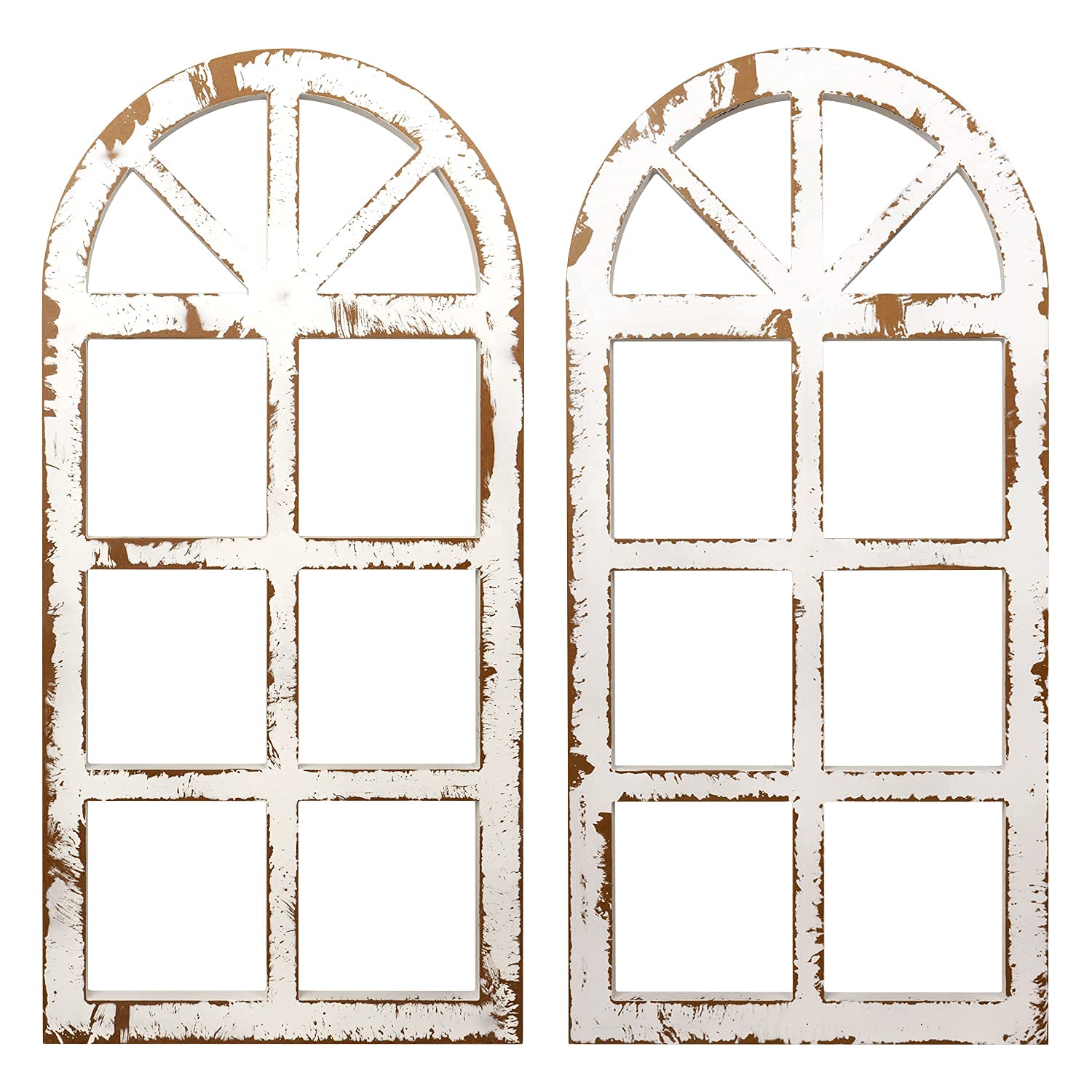 Rustic Wood Window Frame Wall Decor - Farmhouse Style Cathedral Arched Wall Art for Bedroom, Living Room, Kitchen - Perfect for Home, Office, and Wedding Decor (Pair)