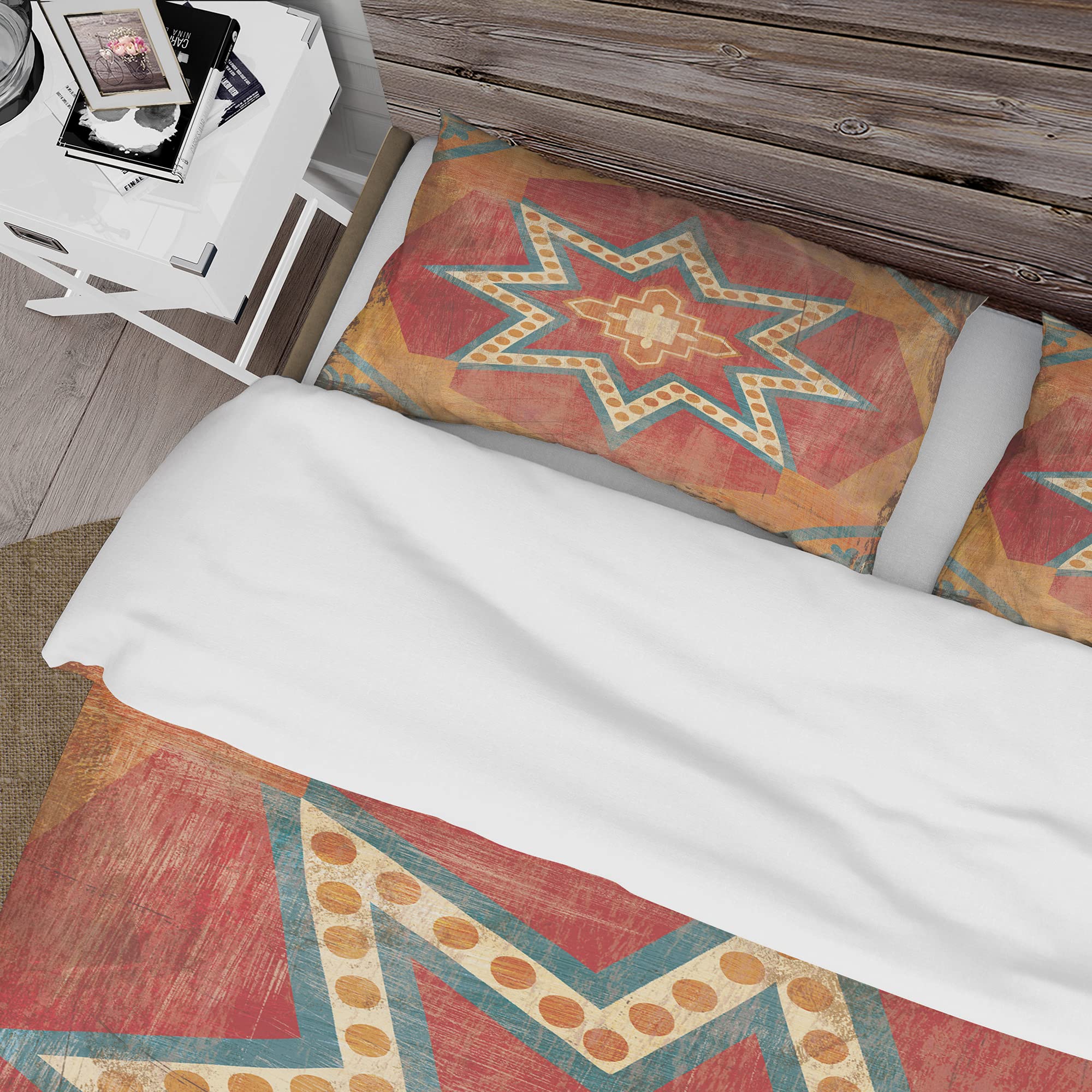 Bohemian Moroccan Orange Tiles Duvet Cover Set - Twin Size 3-Piece Abstract Bedding | All Season Bohemian & Eclectic Bedding for Teen Rooms, Guest Bedrooms & Dorm Decor