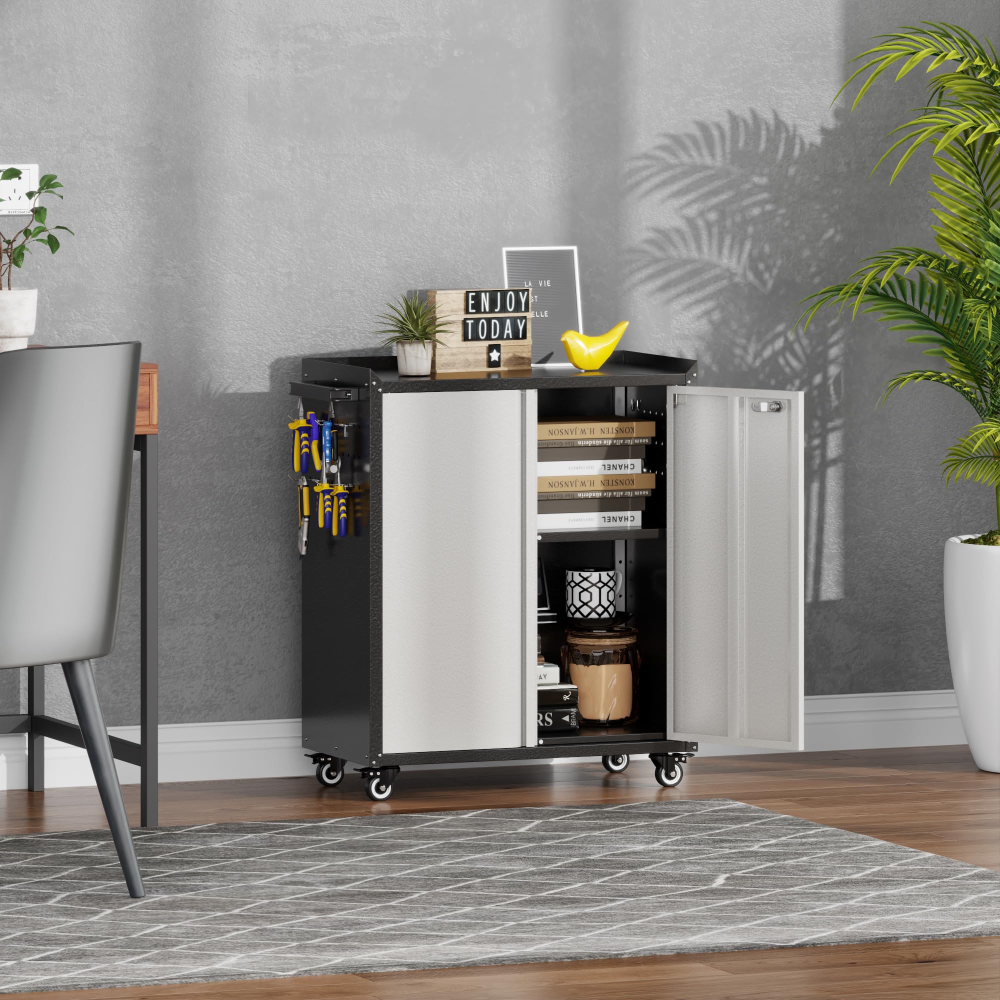 Aobabo 2-Door Rolling Garage Storage Cabinet with Wheels - 35.4
