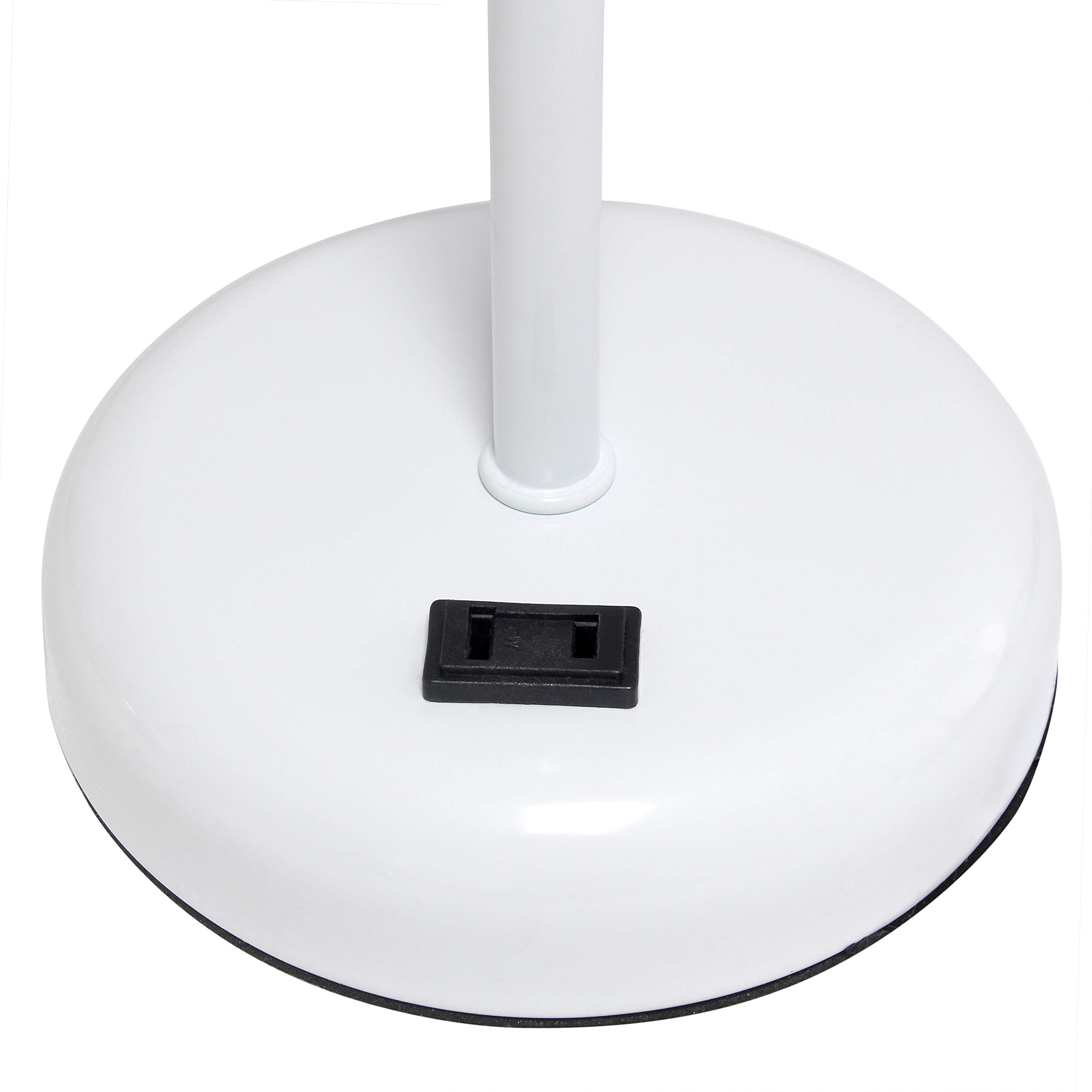 Simple Designs LT2024-WOW White Stick Table Desk Lamp with USB Charging Outlet & Drum Fabric Shade - Modern Office Lighting for Home, Study, Bedroom & Workspace