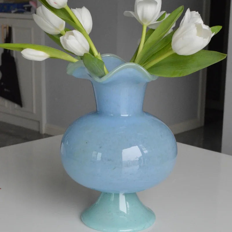 Lily Bloom Pedestal Glass Vase - Elegant 12