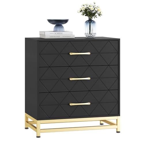 GARVEE 3-Drawer Modern Wood Dresser for Bedroom - Black Chest of Drawers with Wide Storage & Metal Handles | Tall Nightstand Alternative | Perfect for Small Spaces, Dorm Rooms & Apartment Bedrooms