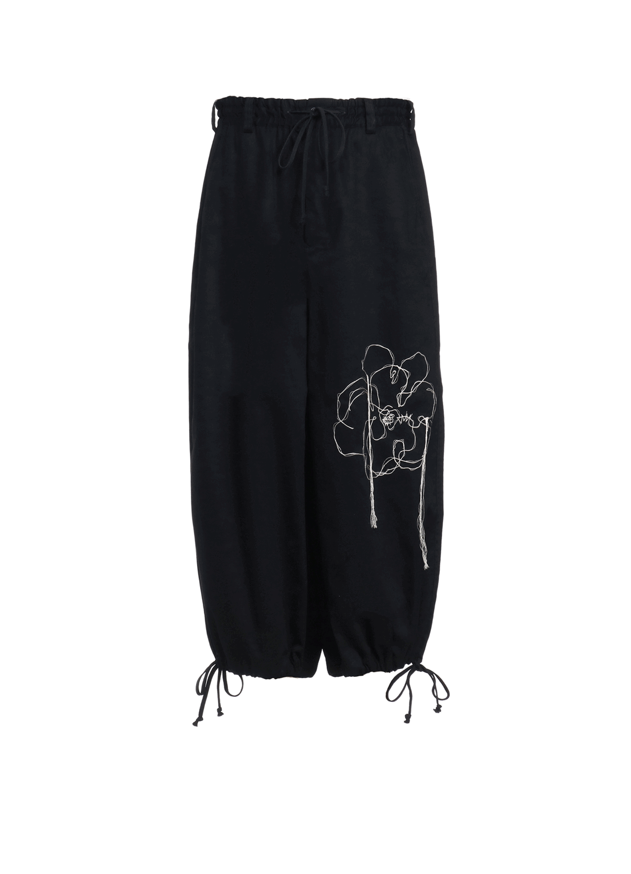 Women's Cotton Twill Peony Embroidered Hakama Balloon Pants - Loose Fit Comfortable Japanese Style Trousers for Yoga, Lounge Wear & Casual Outfits