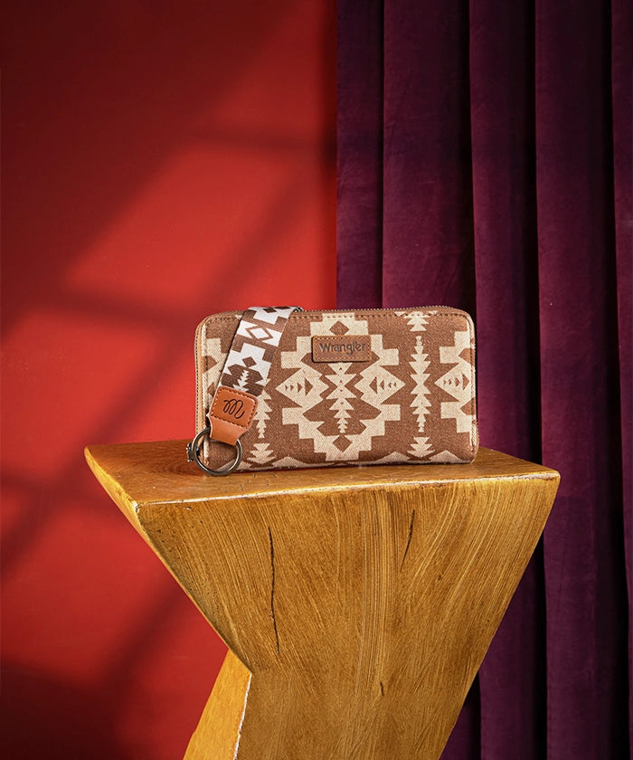 Wrangler All Over Aztec Print Wristlet - Stylish Crossbody Wallet for Women | Perfect for Travel, Shopping & Everyday Use