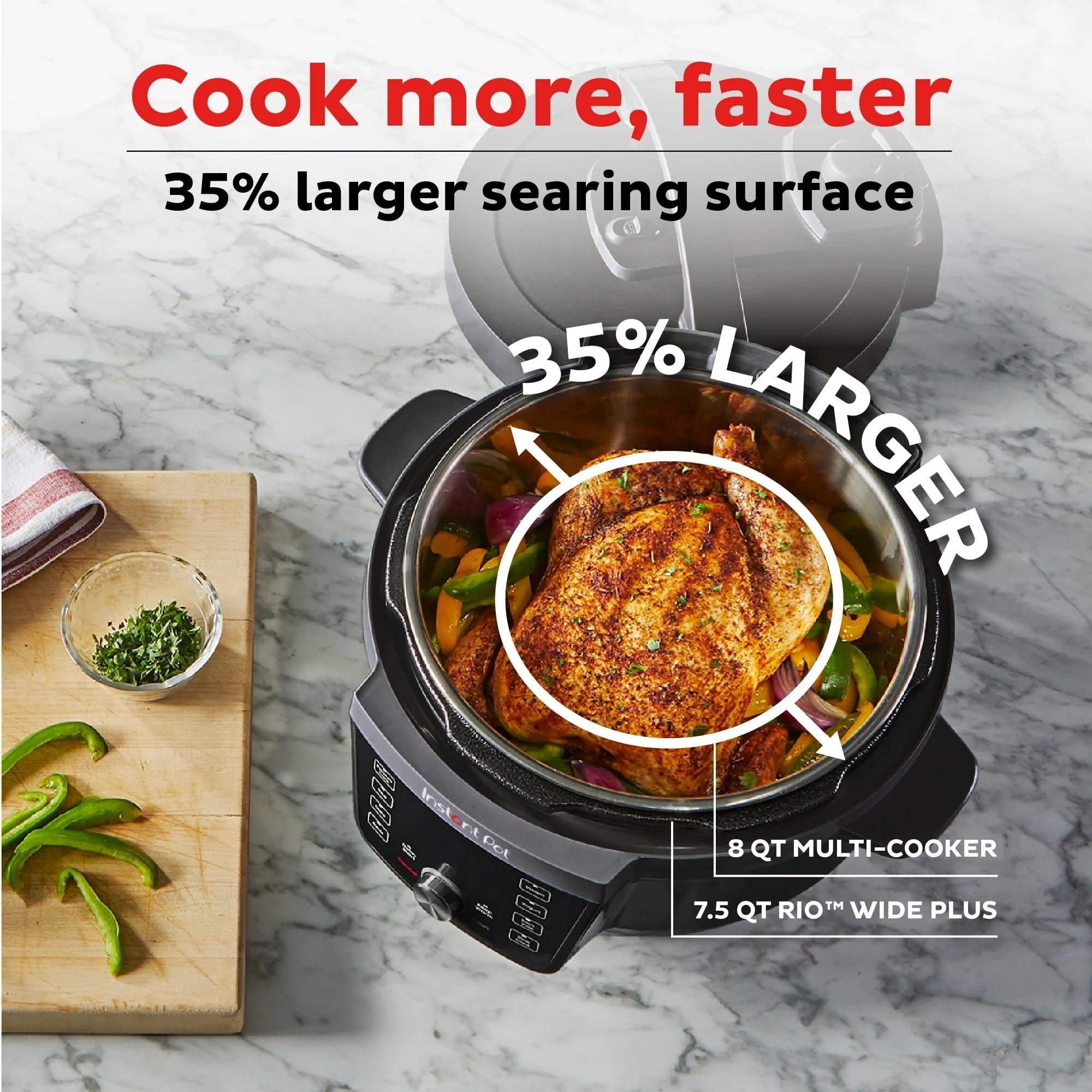 Instant Pot RIO Wide Plus 7.5 Quart 9-in-1 Electric Multi-Cooker - 35% Larger Cooking Surface, WhisperQuiet Steam Release, Pressure Slow Cooker, Rice Cooker, Steamer, Sauté Pan, Cake Maker & Food Warmer - Perfect for Family Dinners, Meal Prep & Large Gatherings