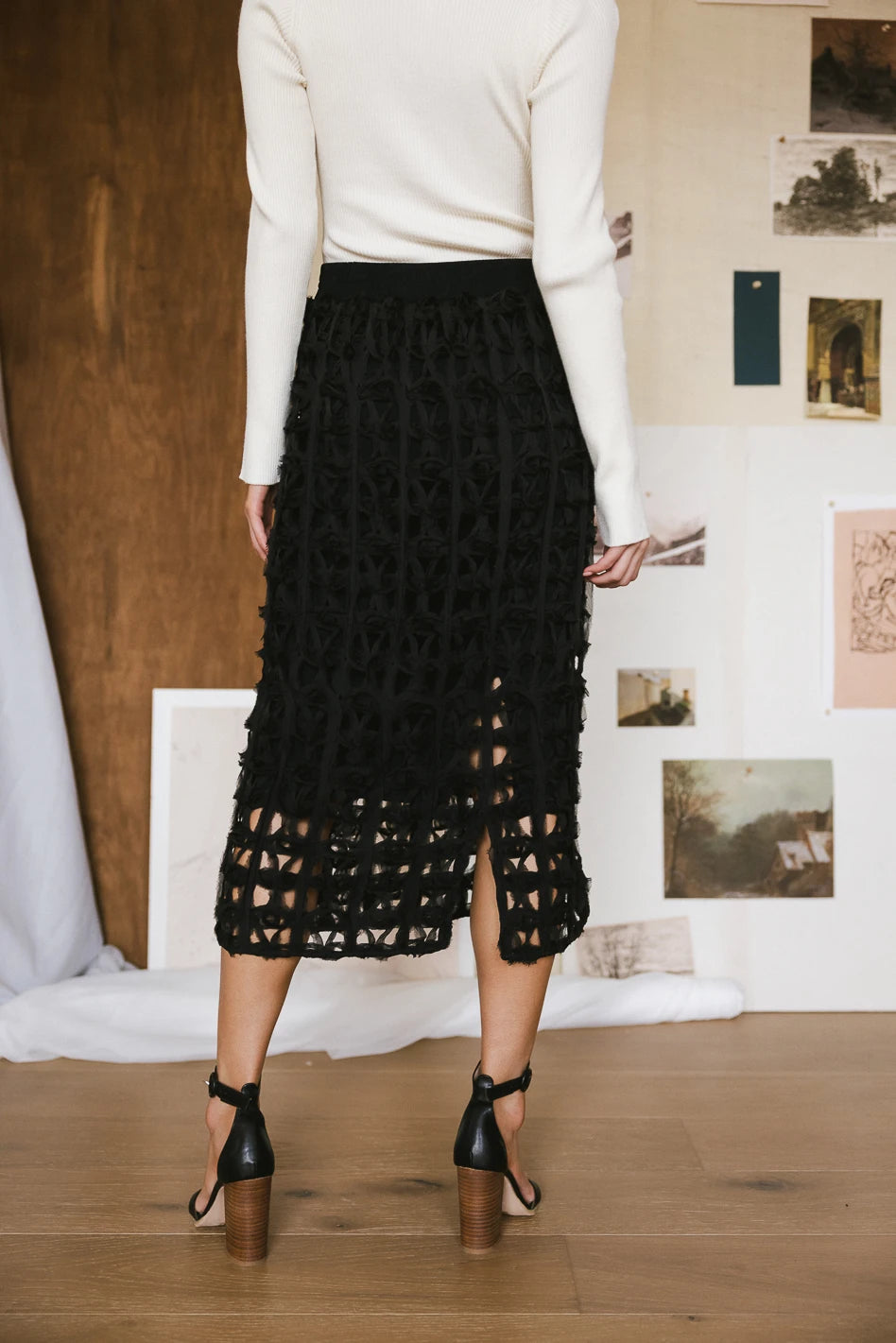 Open Cage Knit Skirt in Black - Women's Fashion Stretch Skirt for Casual & Night Out - Final Sale