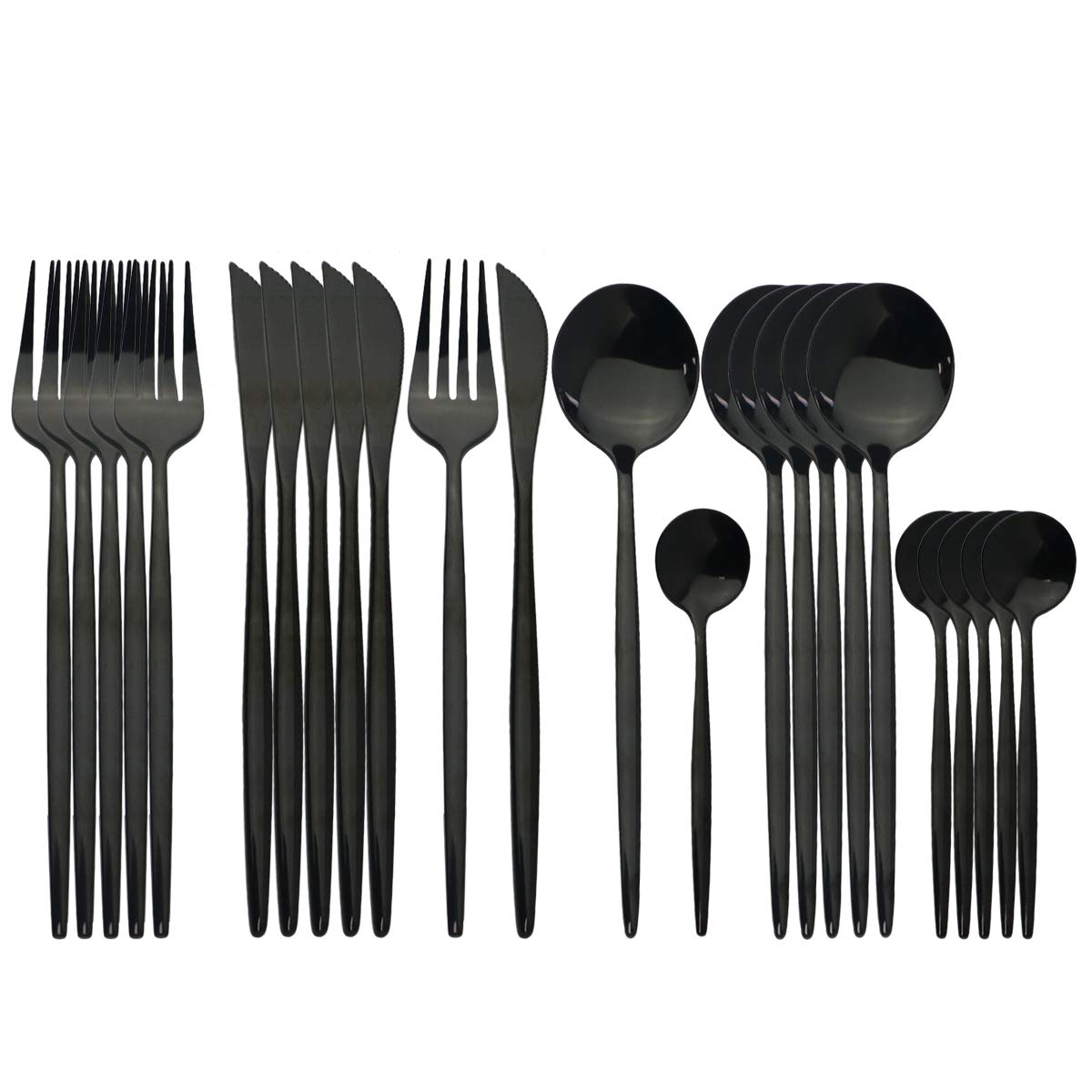 Premium 18/10 Stainless Steel Flatware Set - 24-Piece Mirror Polished Silverware for 6 People - Elegant Black Heavy Cutlery for Wedding, Housewarming & Dinner Parties - Perfect for Formal Dining & Special Occasions