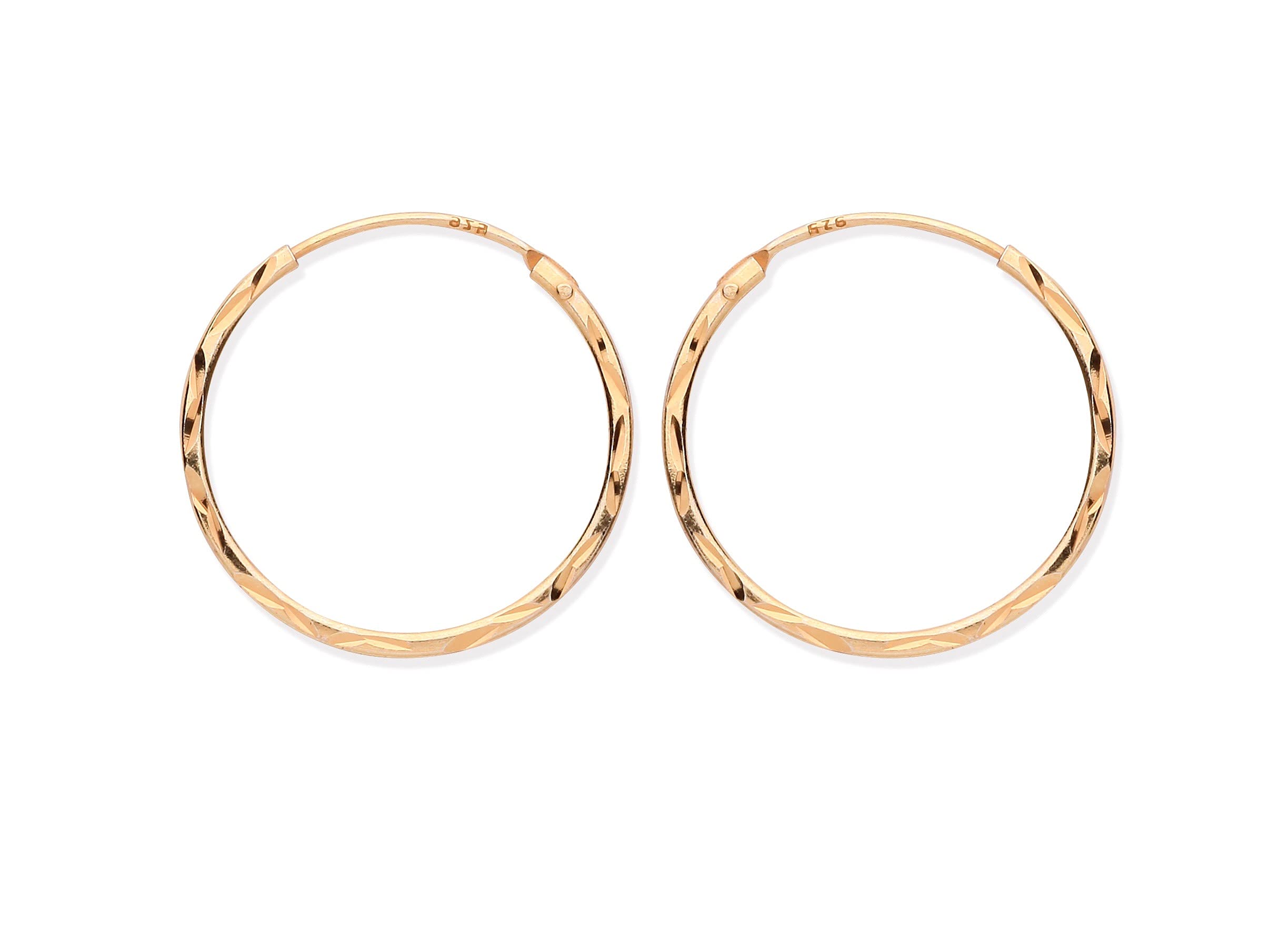 9ct Gold Plated Silver Diamond Cut Sleeper Hoop Earrings - 20mm | Hypoallergenic Stud Earrings for Women | Perfect for Everyday Wear, Gifts & Special Occasions