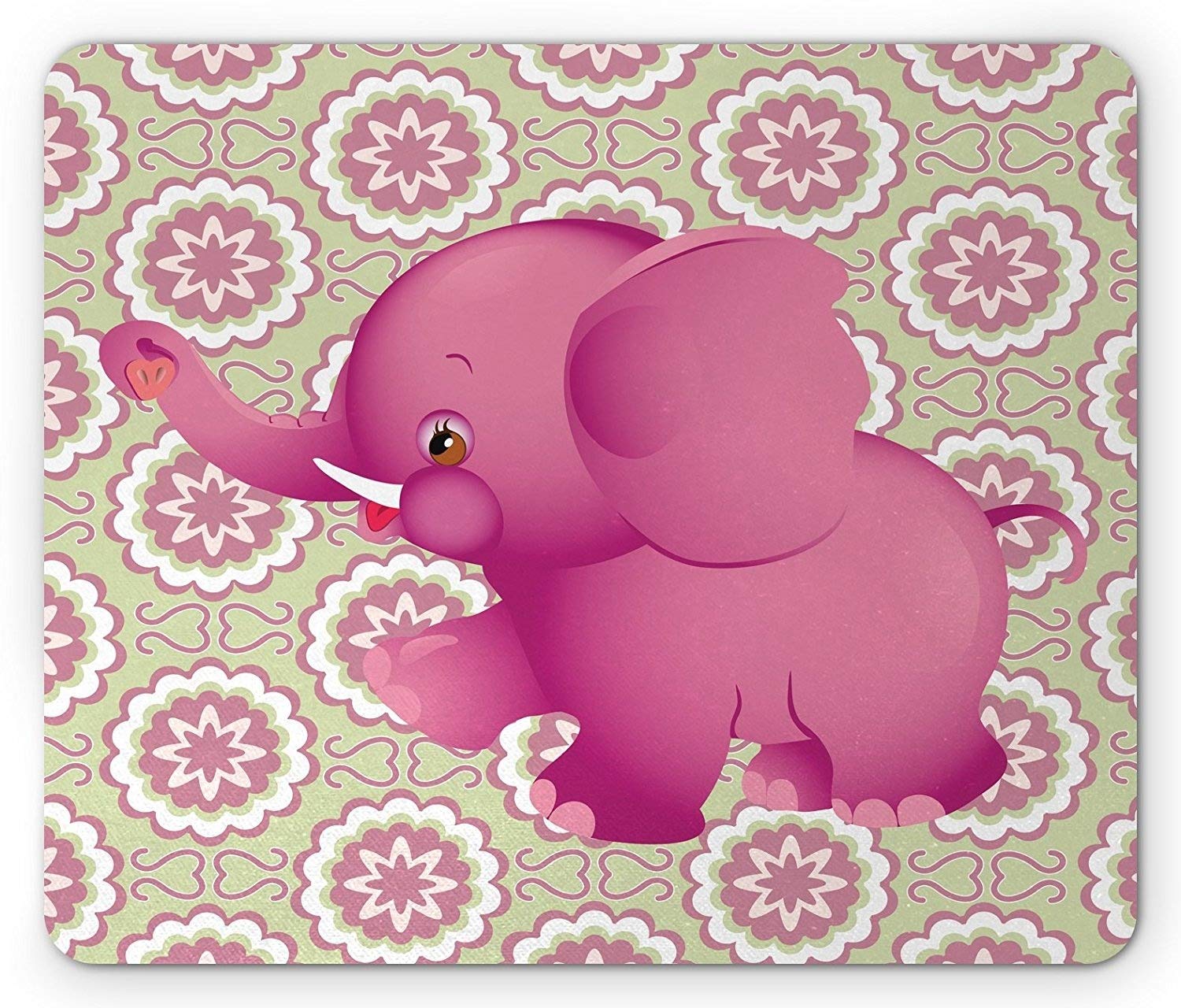 Elephant Floral Pattern Gaming Mouse Pad - African Wildlife Themed Non-Slip Desk Mat for PC/Laptop, Khaki Pink Dried Rose Design - Perfect for Office Work, Gaming & Home Computer Use