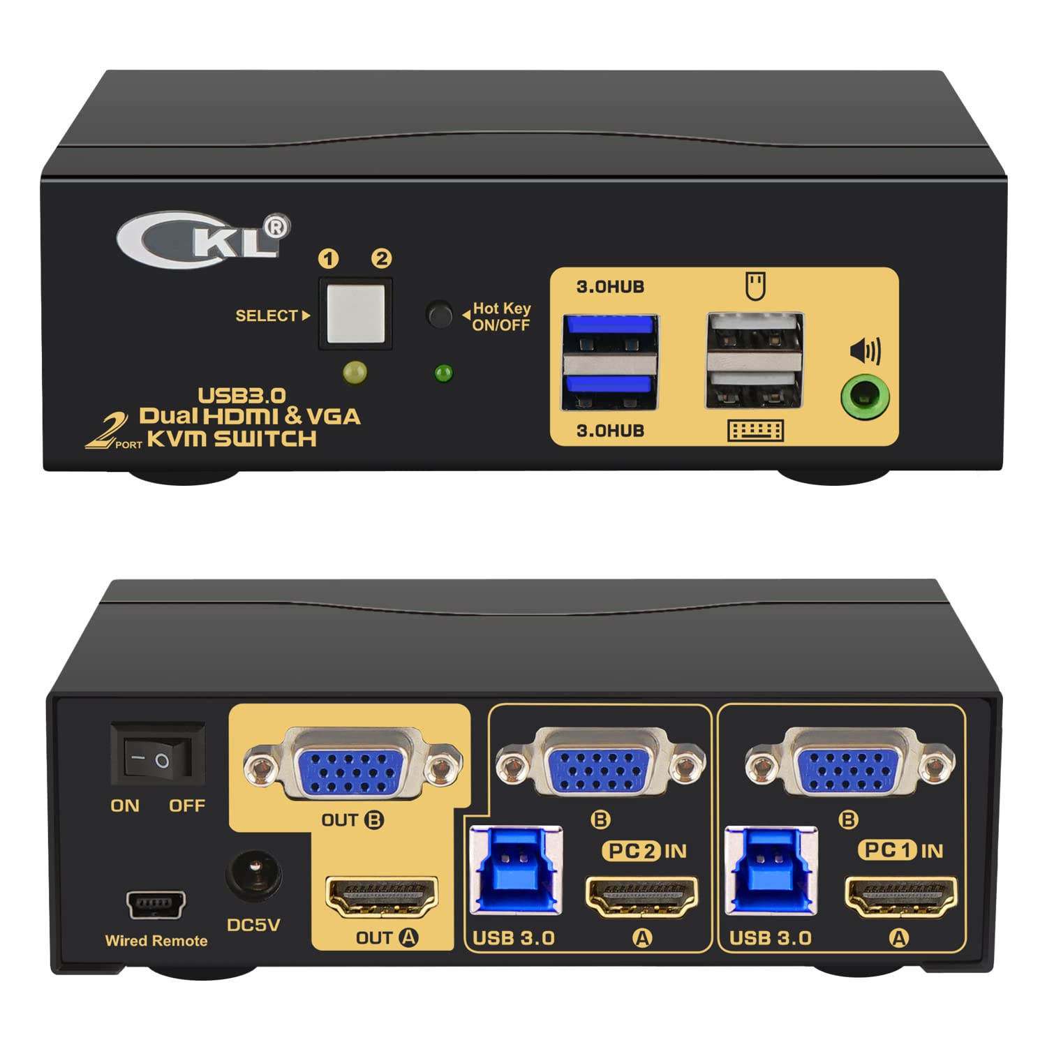 4K@60Hz HDMI KVM Switch with USB 3.0 - 2 Port Dual Monitor Support for 2 Computers (HDMI/VGA) - Perfect for Home Office, Gaming & Multi-Tasking Workstations