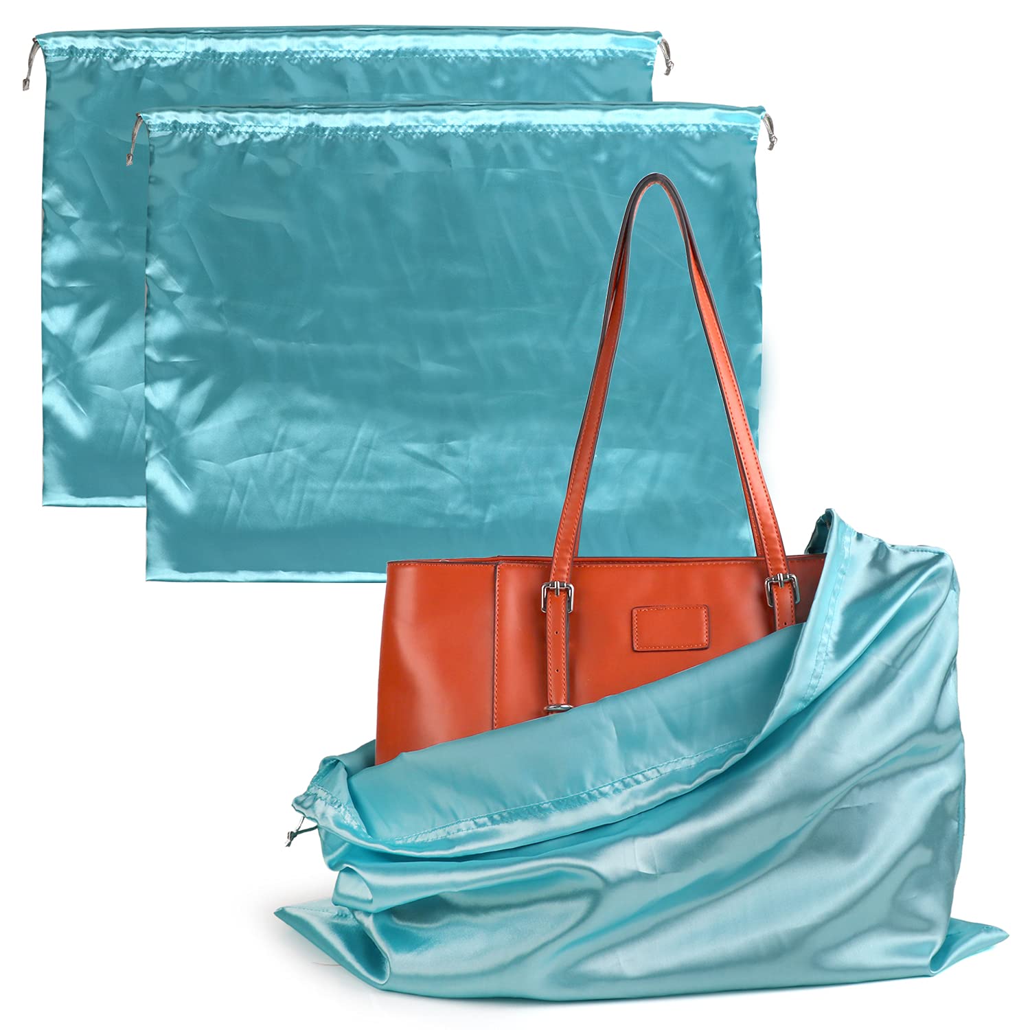 PlasMaller Dust Cover Storage Bags - 2 Pack Silk Drawstring Pouches for Handbags, Purses, Shoes & Boots | Premium Cloth Protector for Travel & Closet Organization
