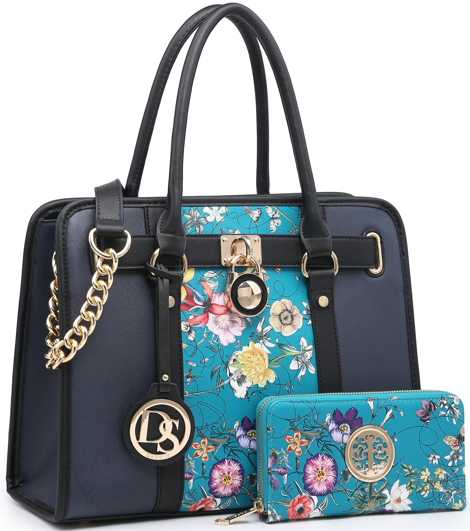 Dasein Vegan Leather Two Tone Satchel Handbag for Women - Large Shoulder Tote Bag with Matching Wallet - Perfect for Work, Travel & Everyday Use