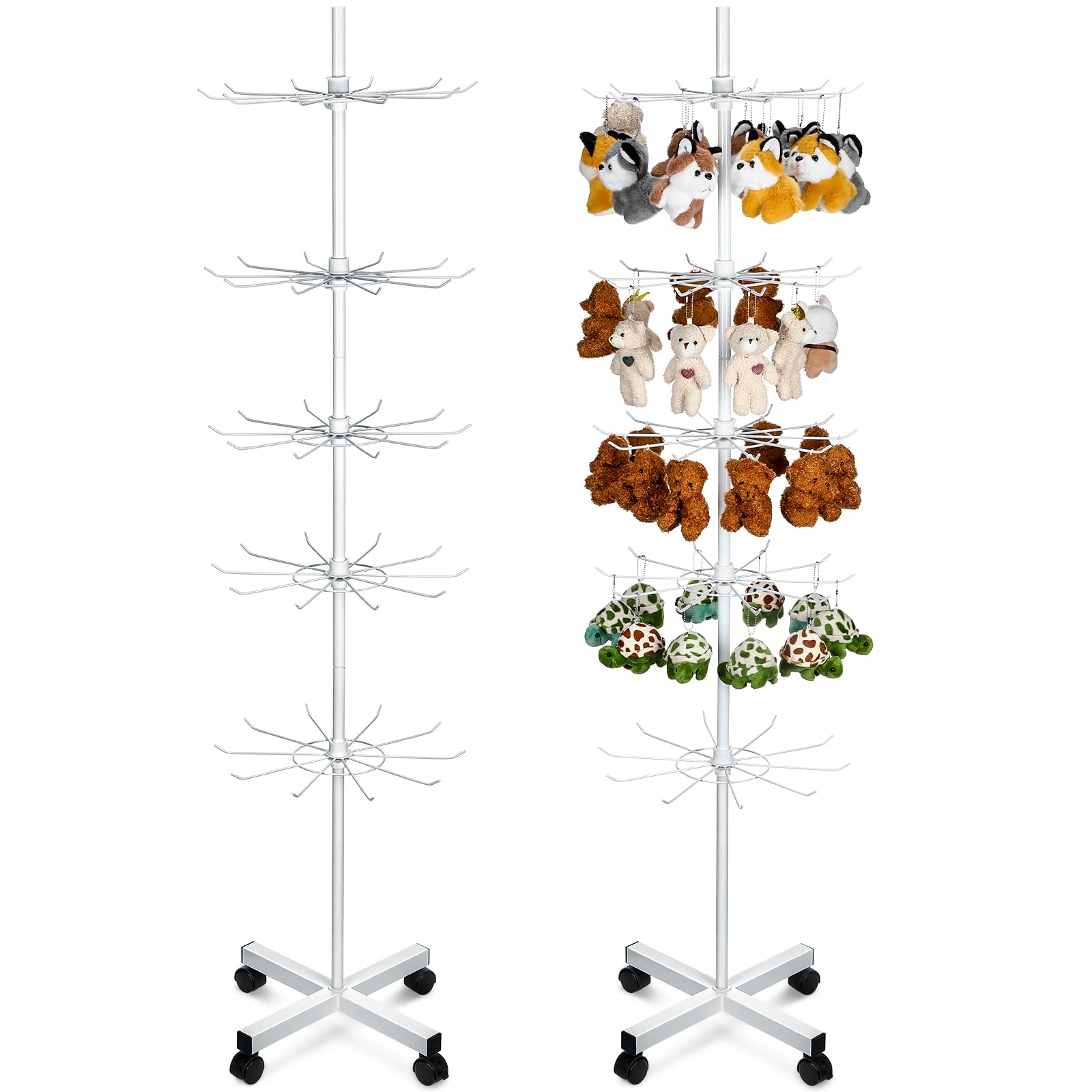 Wesiti 5 Tier Rotating Metal Display Stand with Hooks - White | Perfect for Retail Stores, Trade Shows & Boutique Product Displays