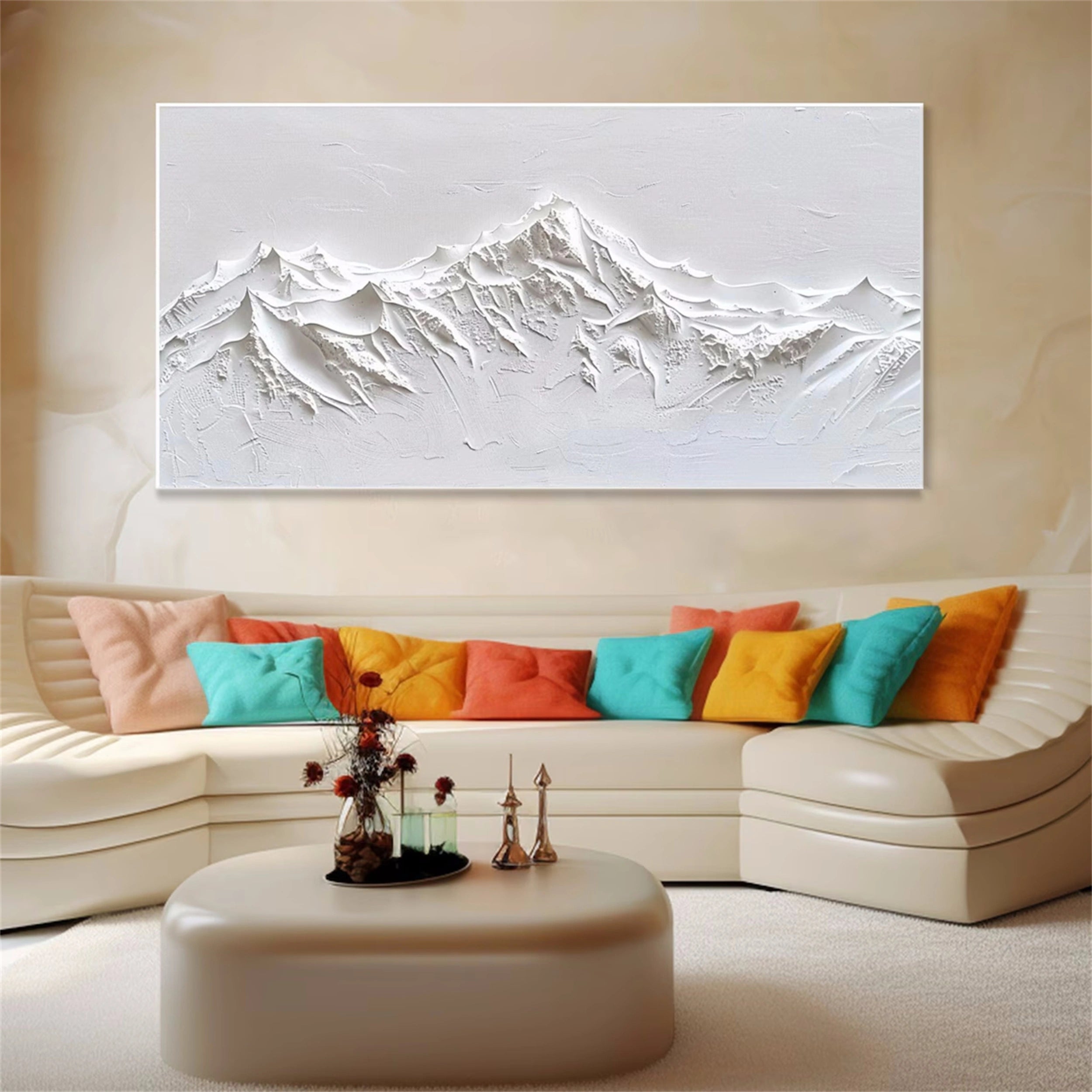 White Minimalist Textured Painting Canvas #MM132 - Abstract Wall Art for Modern Home & Office Decor