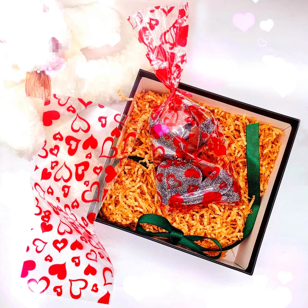 100 PCS Red Heart Cellophane Bags - Valentine's Day Party Favor Bags, Cookie & Candy Bags for Birthday, Wedding, Baby Shower Gift Packaging - Perfect for Party Decorations and Sweet Treats