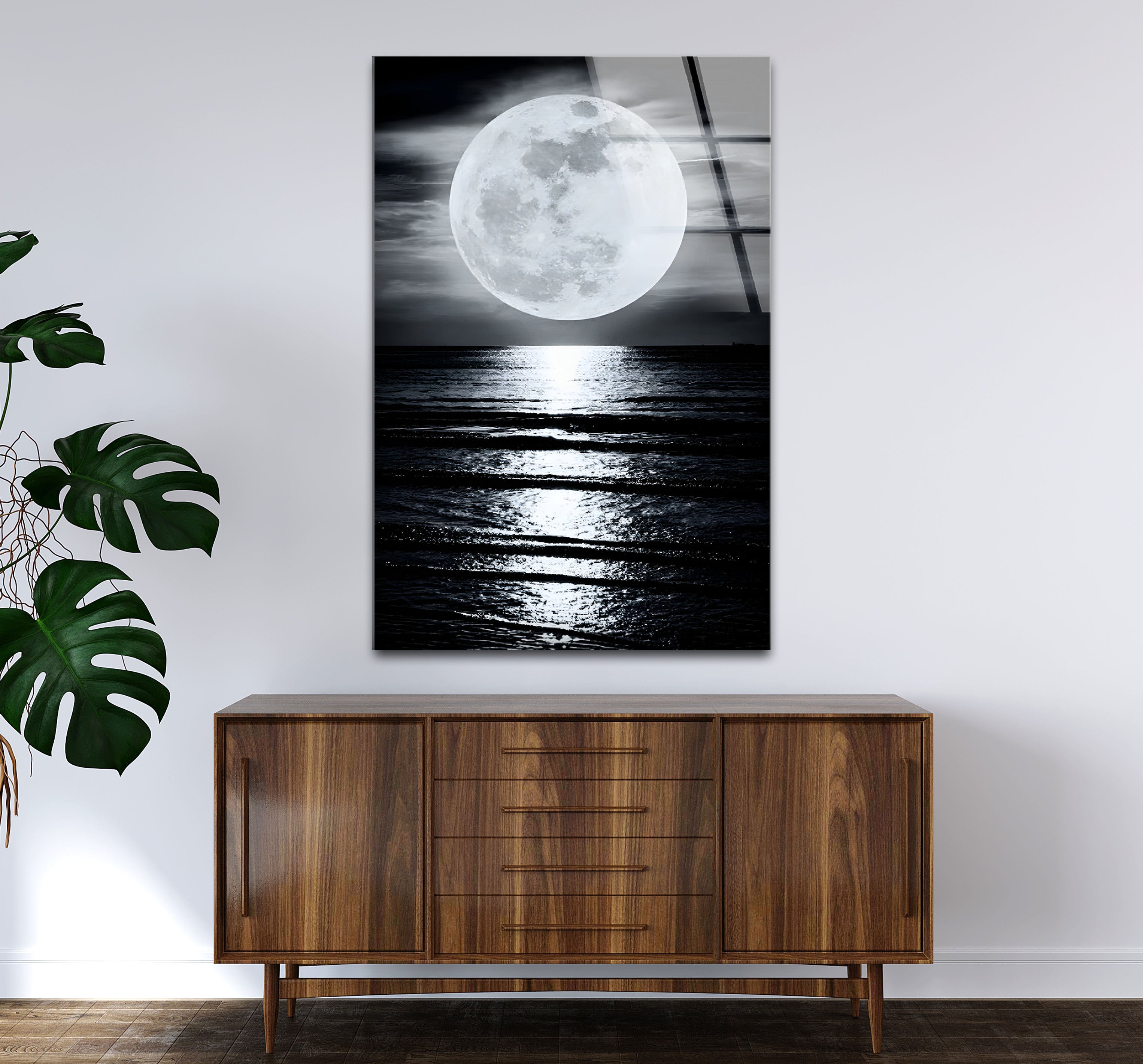 Black and White Moon Landscape Glass Wall Art - Modern Home Decor for Living Room, Bedroom & Office - Perfect Gift for Housewarming, Wedding & Birthday