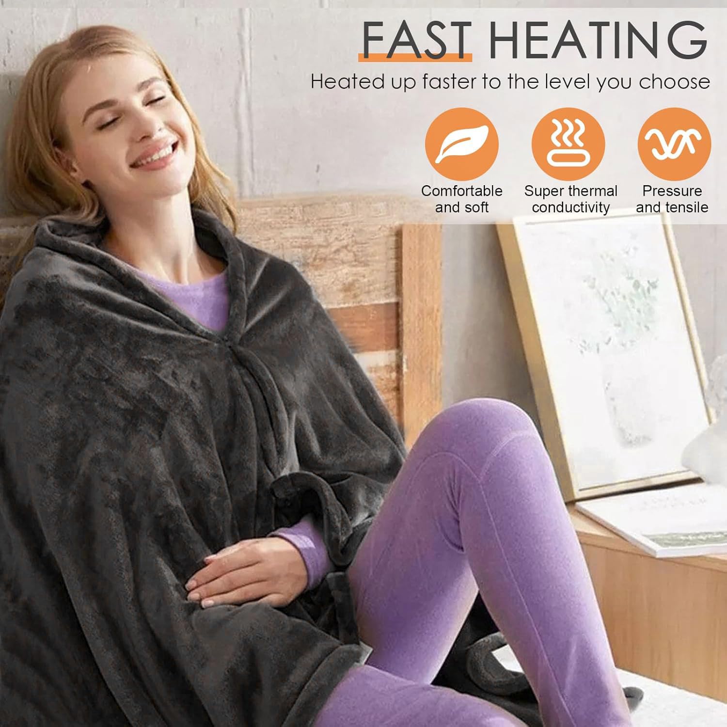 Premium USB Electric Heated Blanket - 3 Adjustable Temperature Levels, Energy Efficient & Machine Washable - Perfect for Home, Office & Camping Use