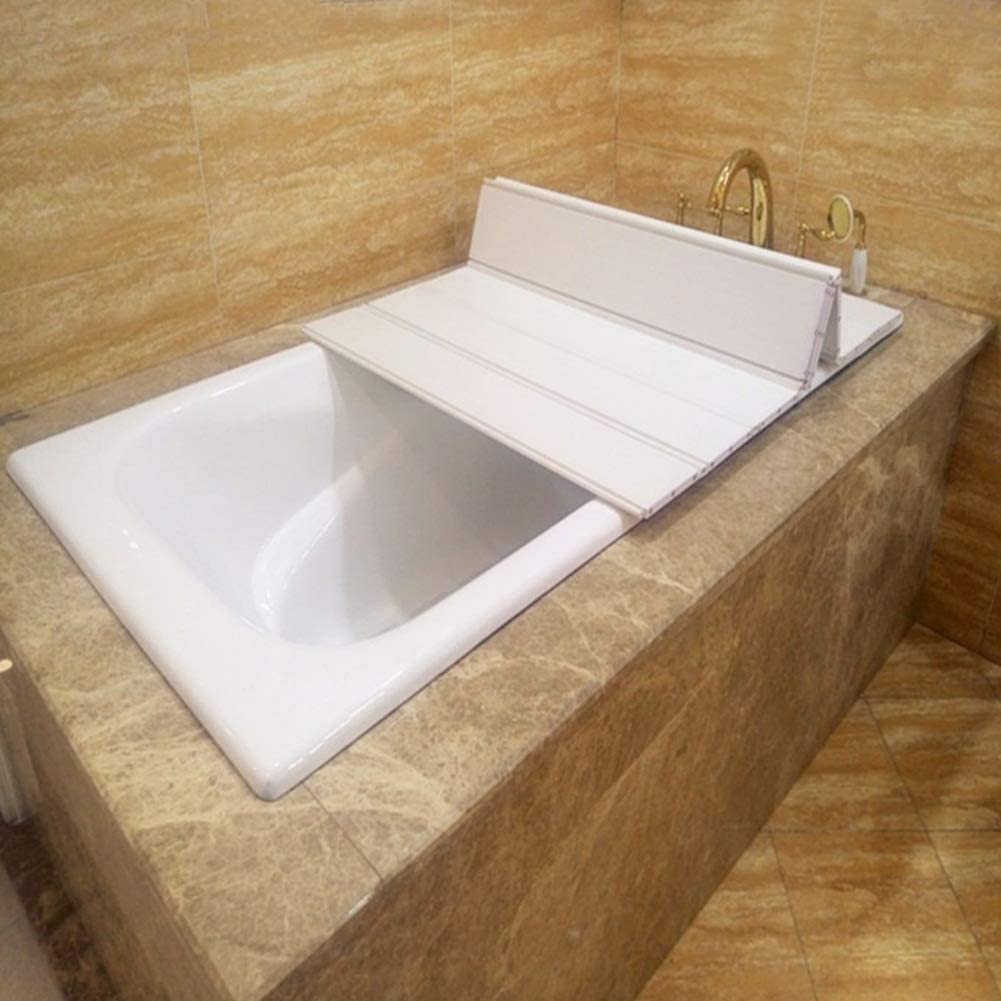 Foldable PVC Bathtub Cover - 1.2cm Thick Waterproof Dustproof Insulation Board for Spa Baths, Bathroom Storage Tray (75x165x1.2cm, White) - Perfect for Home Relaxation & Bathroom Organization