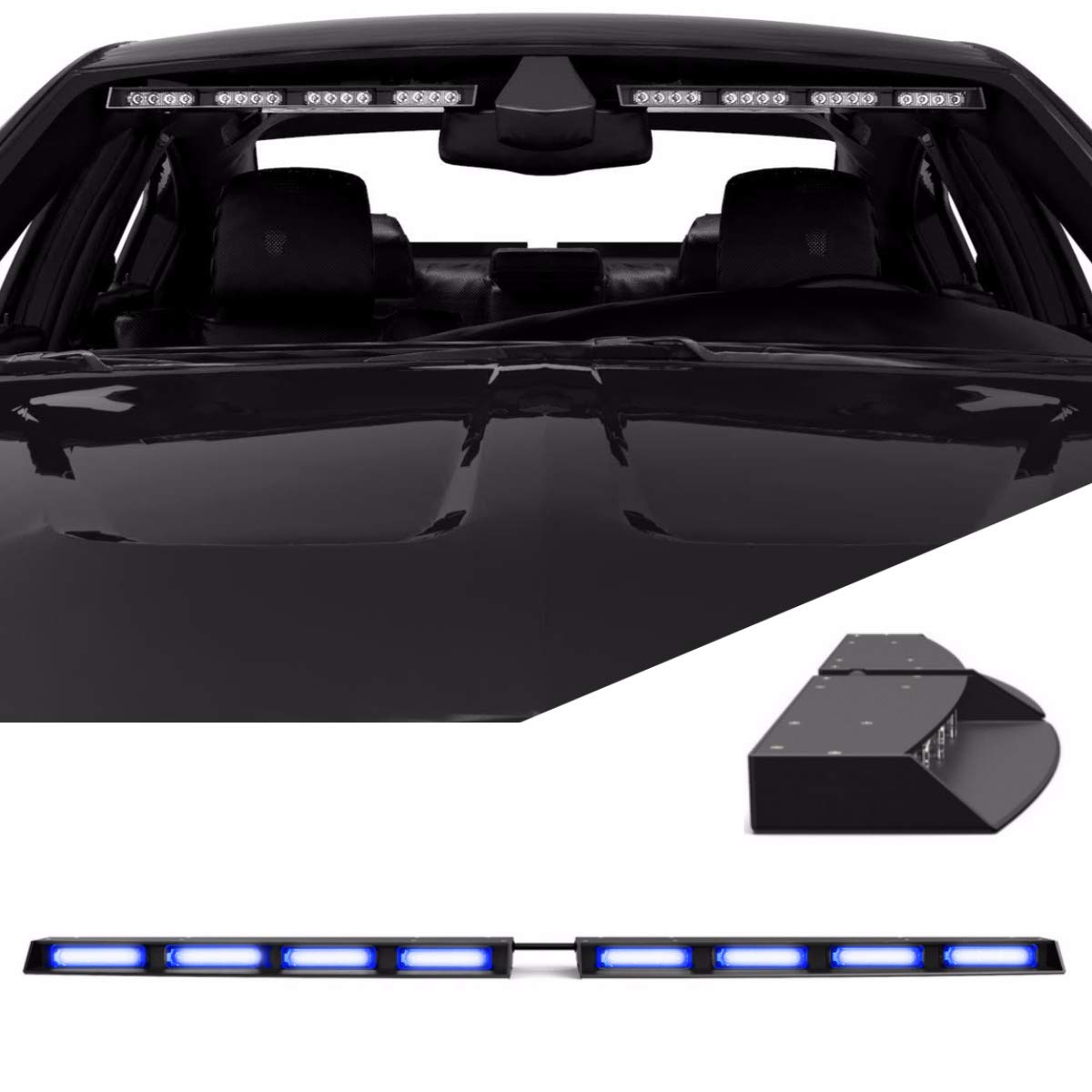 SpeedTech Raptor-X TIR LED Strobe Light Bar - Blue/Blue Emergency Vehicle Interior Windshield Visor Light with Cigarette Lighter Plug Controller for Police, Security & First Responders | Perfect for Roadside Emergencies, Night Patrol & Fleet Vehicles