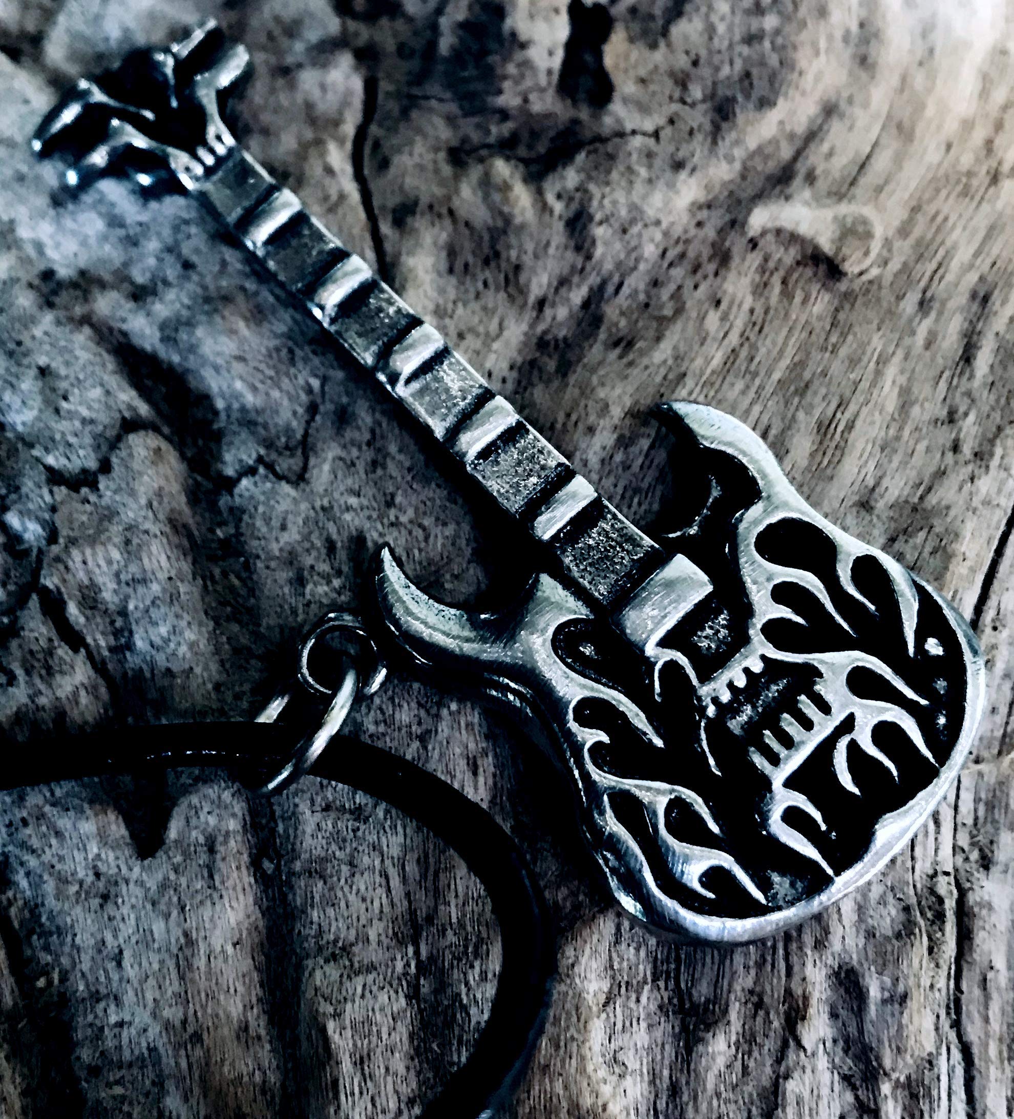 Trilogy Jewelry Pewter Electric Bass Guitar Pendant with Flames Design - Perfect for Musicians, Rock Fans & Unique Gift Giving