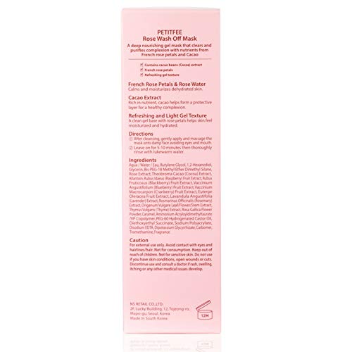 Petitfee Rose Wash Off Mask with Antioxidants & Vitamins - Collagen Boosting, Dark Spot Reducing Facial Mask with Rose Extracts for Youthful Skin (3.52 oz) | Perfect for Nighttime Skincare Routine & Spa Day Self-Care