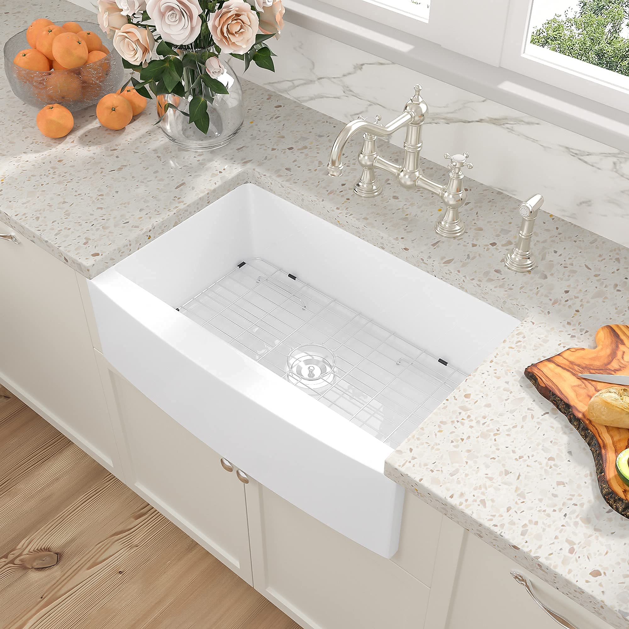 30 Inch White Farmhouse Kitchen Sink - Fireclay Ceramic Single Bowl Apron Front Sink for Modern & Rustic Kitchens | Perfect for Farmhouse, Cottage & Country Style Homes