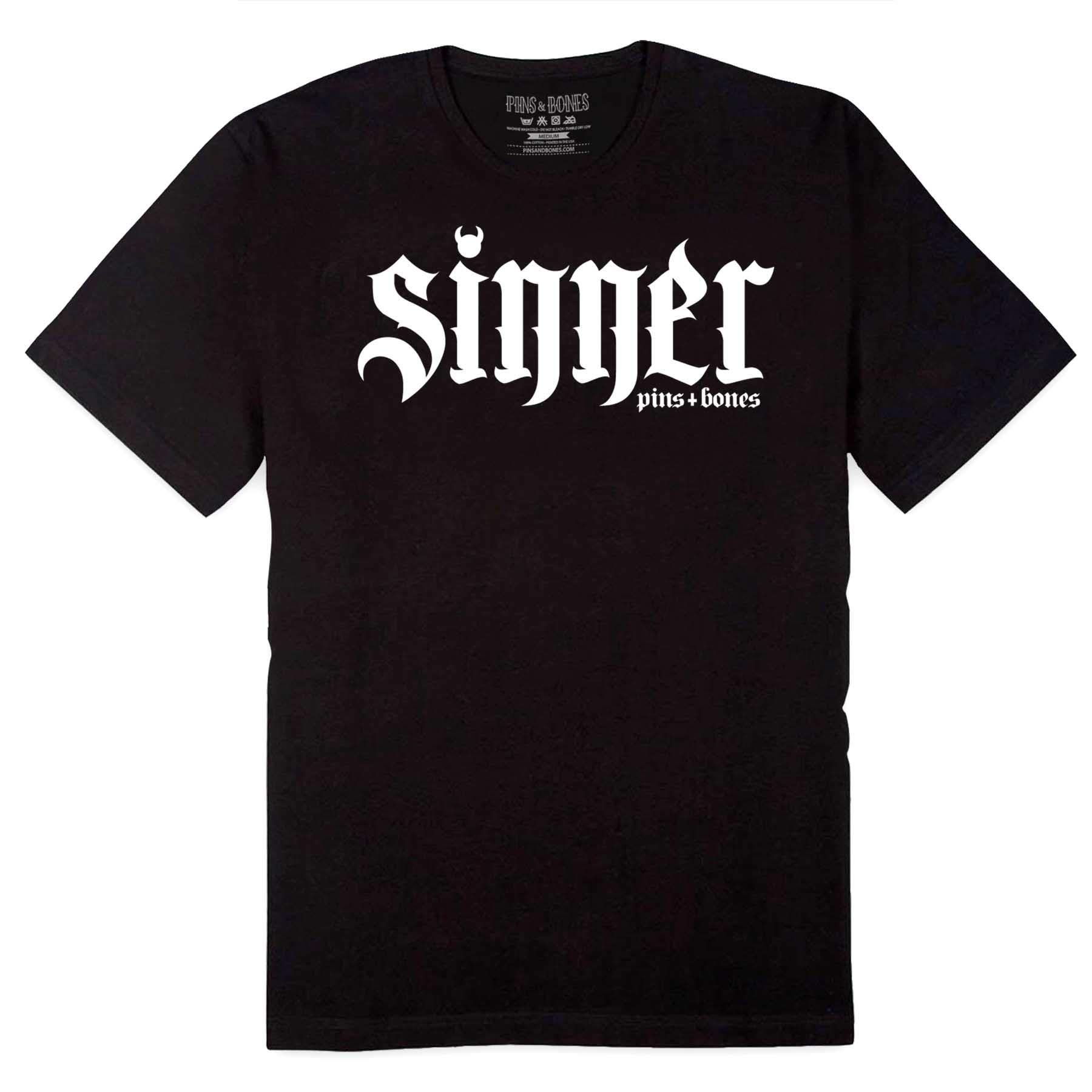 Pins & Bones Sinner T-Shirt - Gothic Punk Black Mens Dark Apparel for Alternative Fashion | Perfect for Concerts, Halloween & Streetwear Outfits
