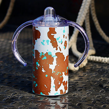 Acid Wash Cow Print Sippy Cup for Toddlers - Leak-Proof Spill-Proof Baby Drinking Cup for Daycare, Travel & On-the-Go