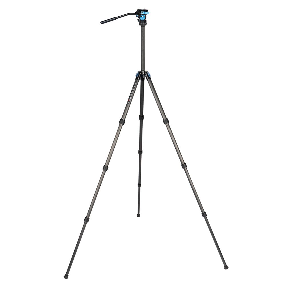 SIRUI ST-124+VA-5 Carbon Fiber Tripod with Fluid Video Head - 62.2 Inch Professional Camera Tripod with Triangular Center Column, 4-Section Waterproof Design, 6.61lbs Load Capacity for DSLR, Mirrorless Cameras - Perfect for Travel, Outdoor Photography & Video Shooting