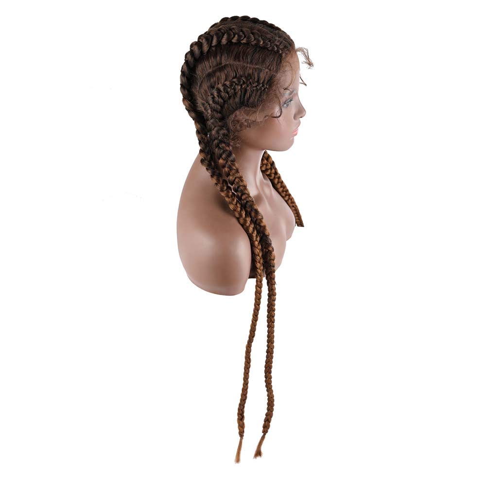 Melody Wig Natural Black Ombre 27# Brown Synthetic Lace Front Wigs with Baby Hair | 4x Twist Braided Cornrow Wigs for Drag Queen, Party, Cosplay & Daily Wear | Handmade Braided Hair Wig for Women | Perfect for Halloween, Costume Events & Afro Hairstyle Lovers